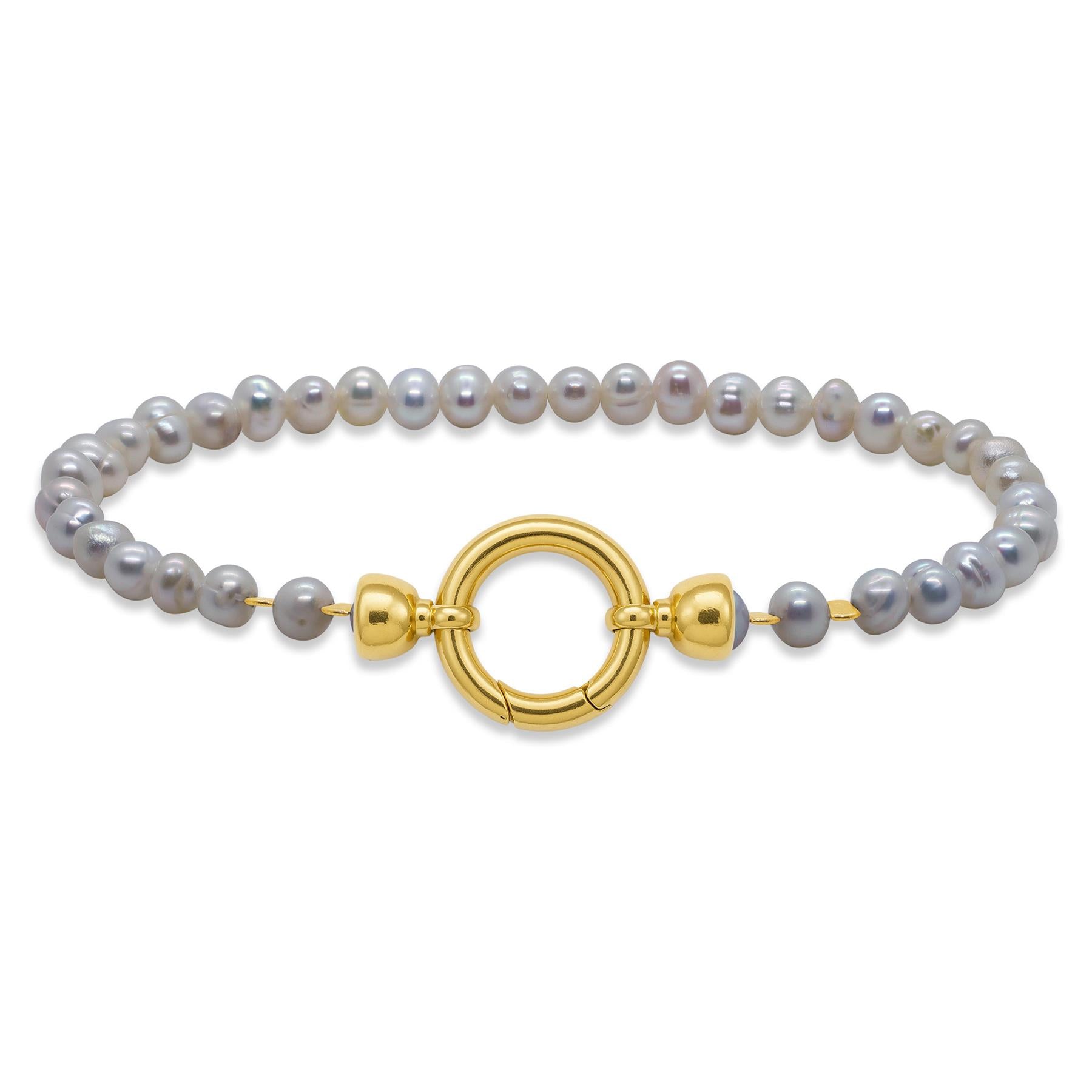 925 Sterling Silver Gray Baroque Pearl Bracelet | 18K Gold Plated