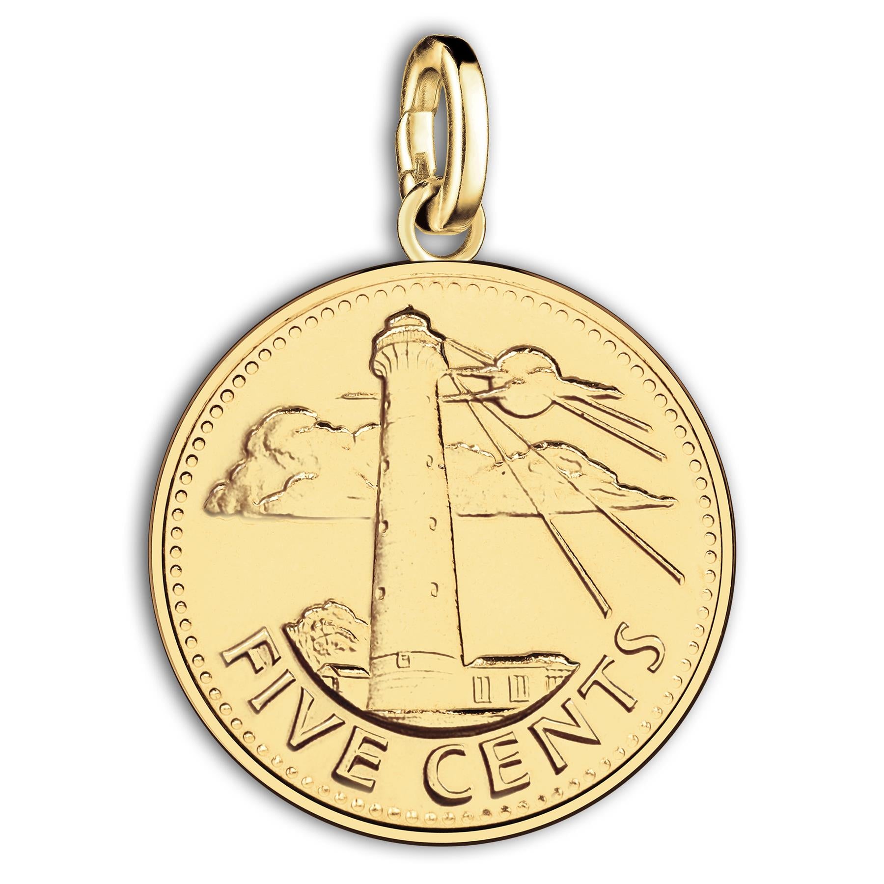 Barbadian 5 Cents Coin Charm | 925 Sterling Silver 18K Gold Plated | 1973 - 2007