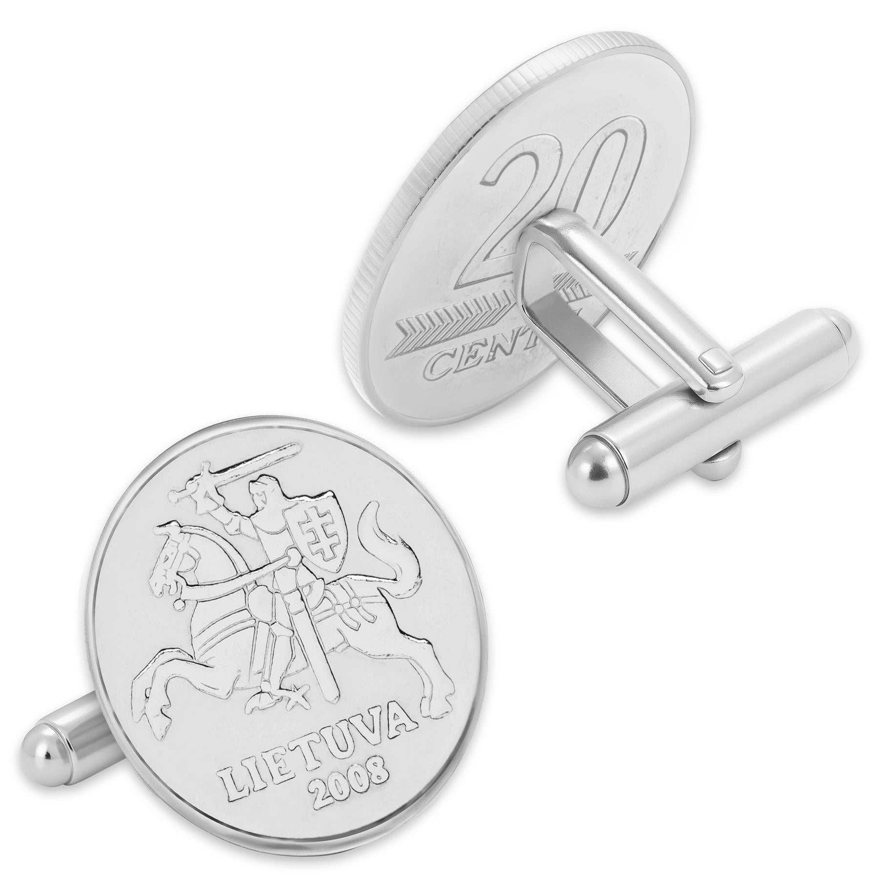 Rhodium Plated Lithuanian 20 Cents Coin Cufflinks | Vytis Knight | Handcrafted Lithuanian Gift