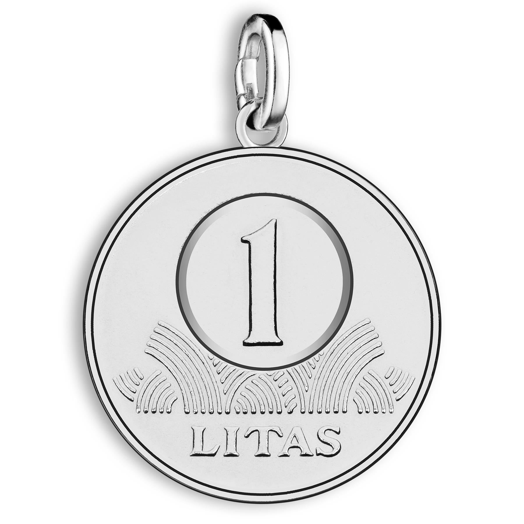 Lithuanian 1 Litas Coin Charm | Rhodium Plated | 1998 - 2014