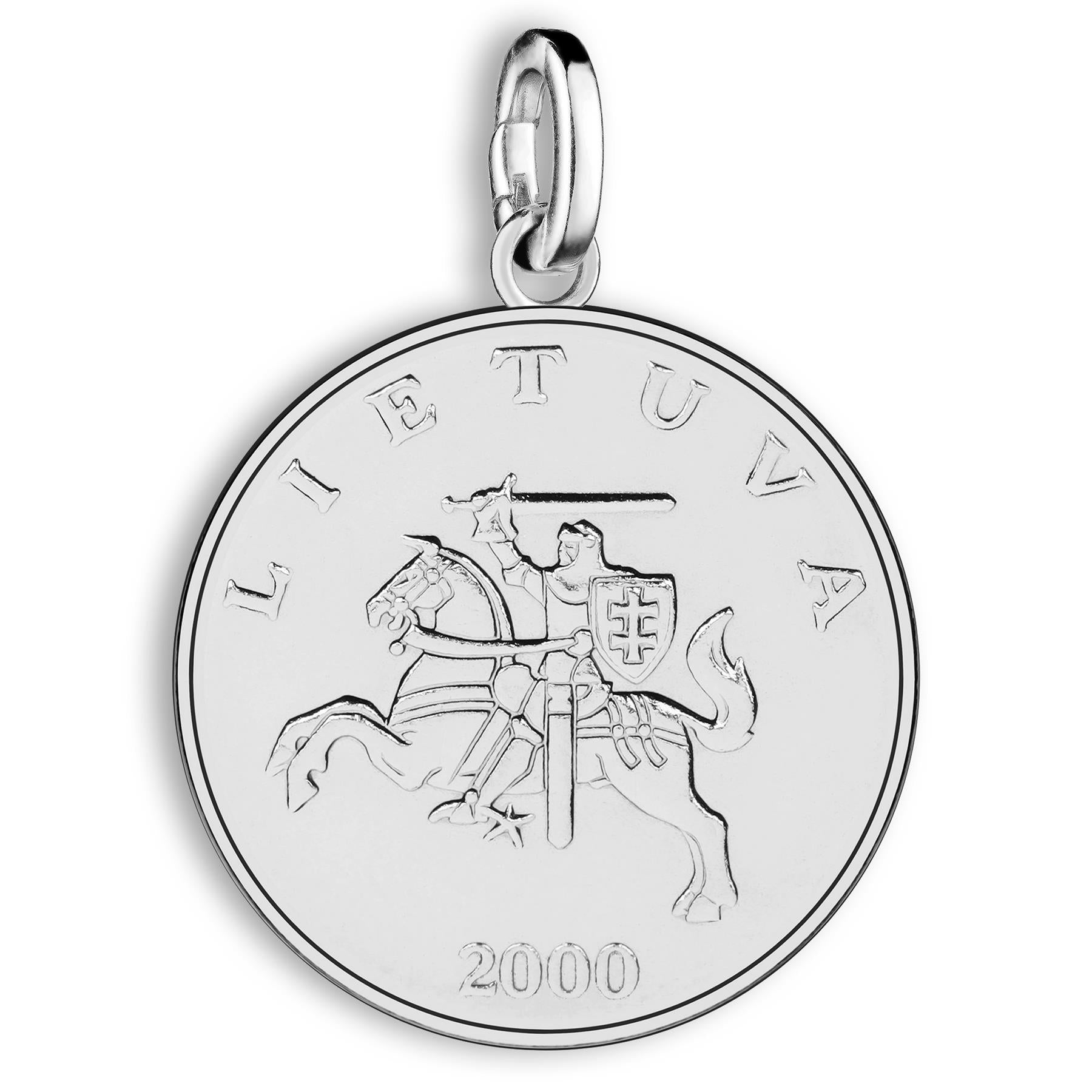 Lithuanian 1 Litas Coin Charm | Rhodium Plated | 1998 - 2014