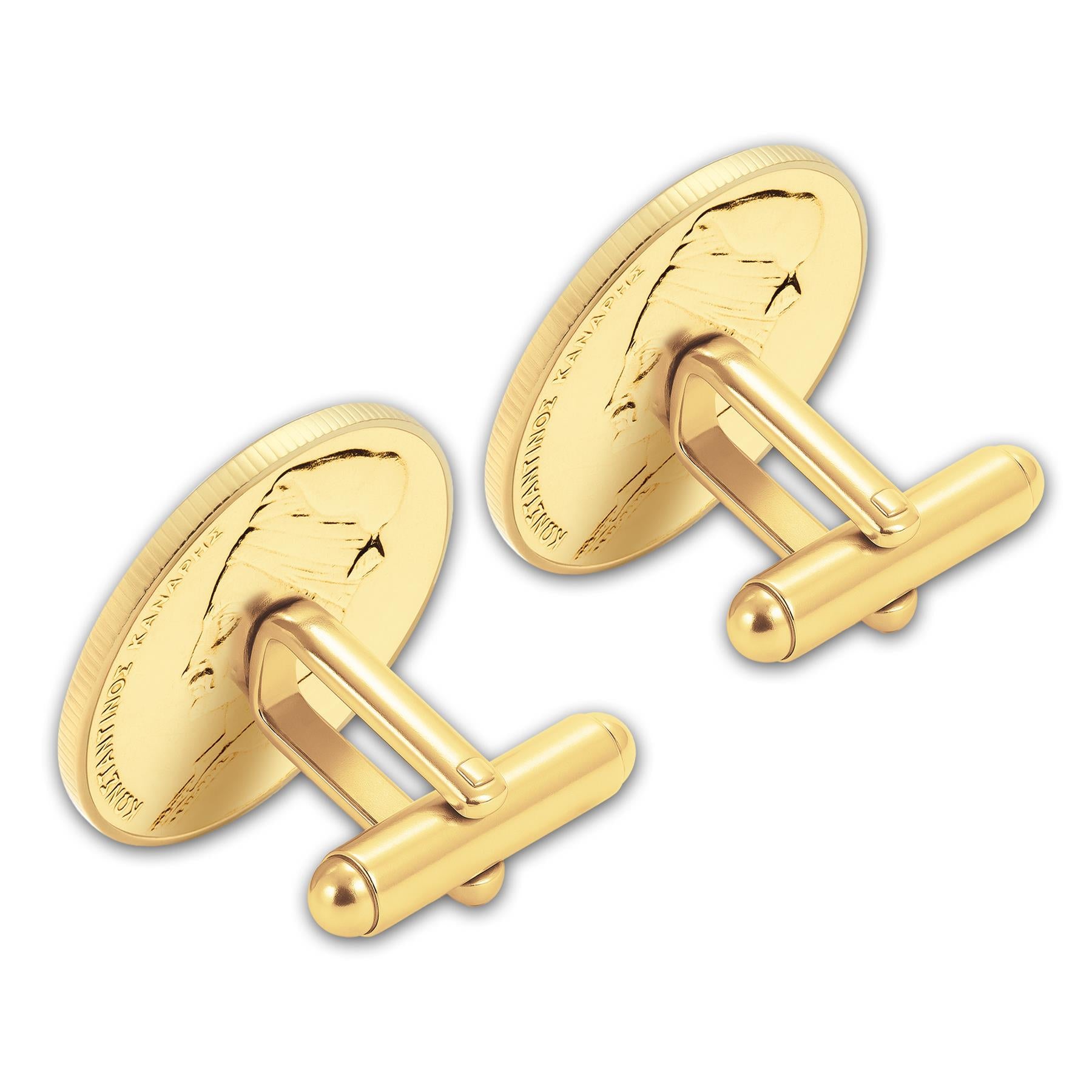 Gold Plated Greek 1 Drachma Coin Cufflinks | Ship Corvette Design | Nautical Men's Accessory