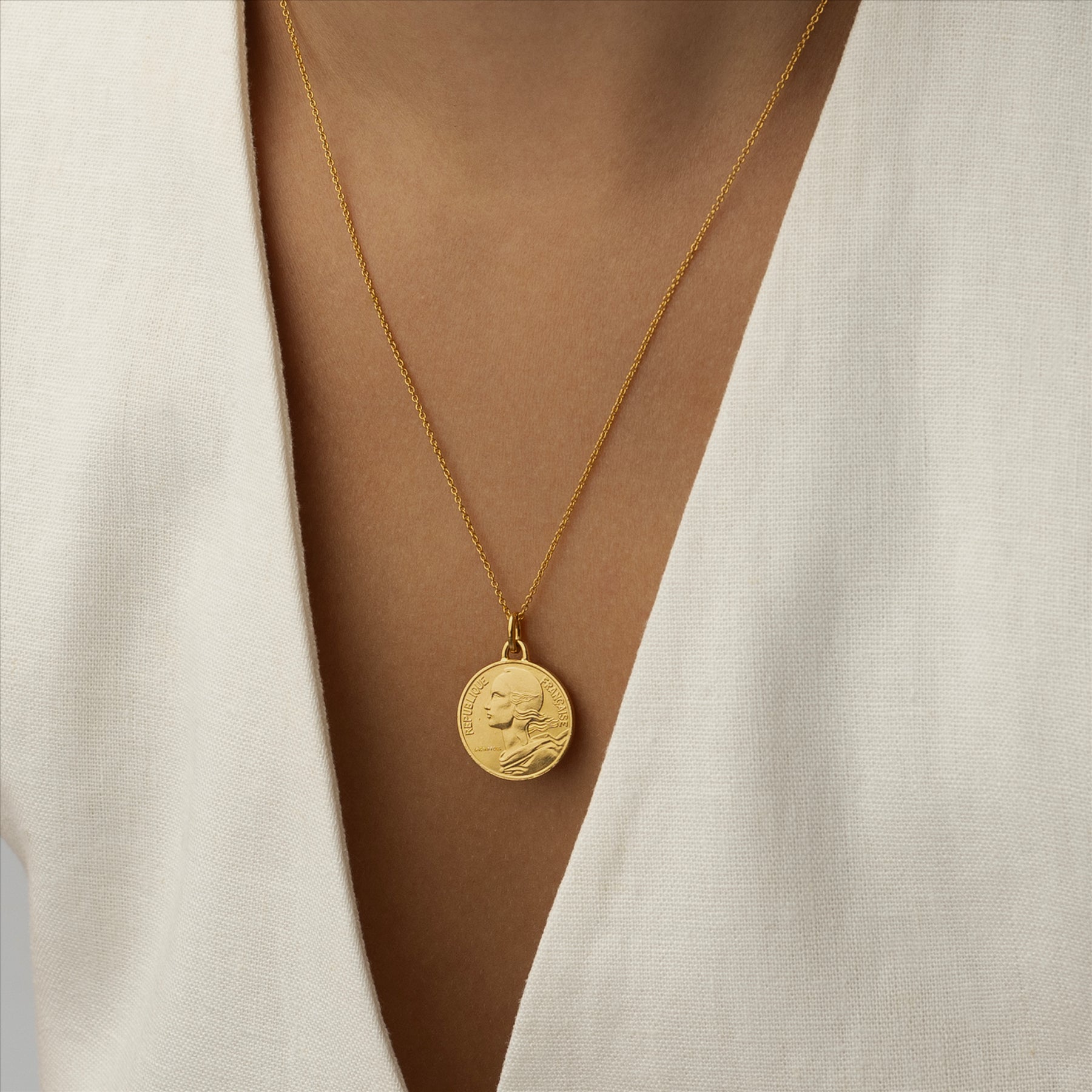French Coin Necklace | Medallion Pendant Jewelry | 18K Gold Plated 10 Centimes | 1966 - 2001