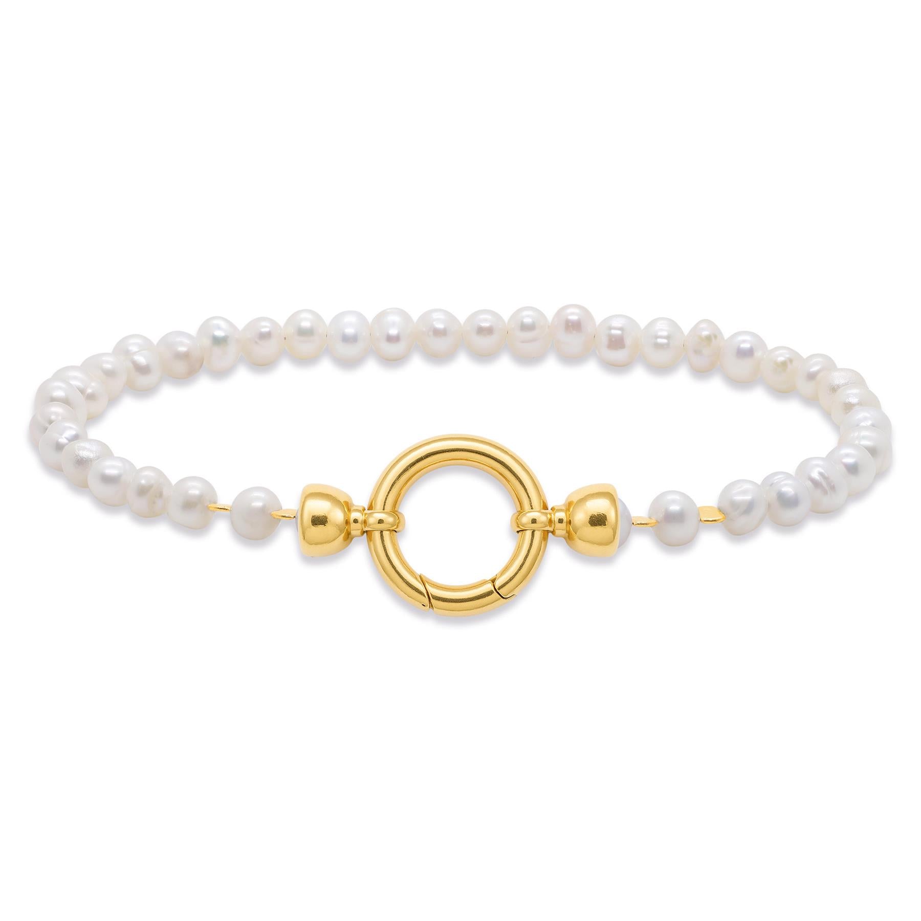 925 Sterling Silver White Baroque Pearl Bracelet | 18K Gold Plated