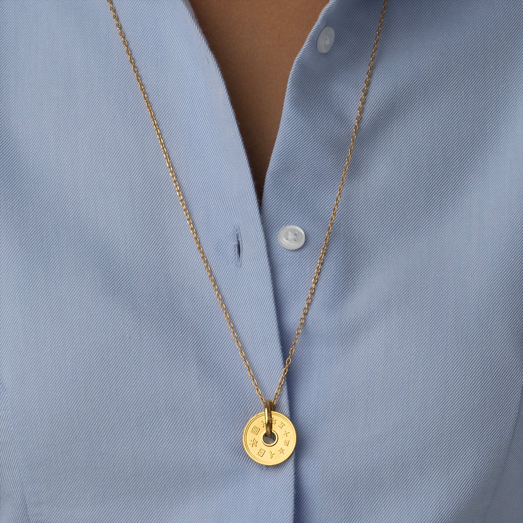 Japanese Coin Necklace | Medallion Pendant Jewelry | 18K Gold Plated 5 Yen | 1949 - 2024