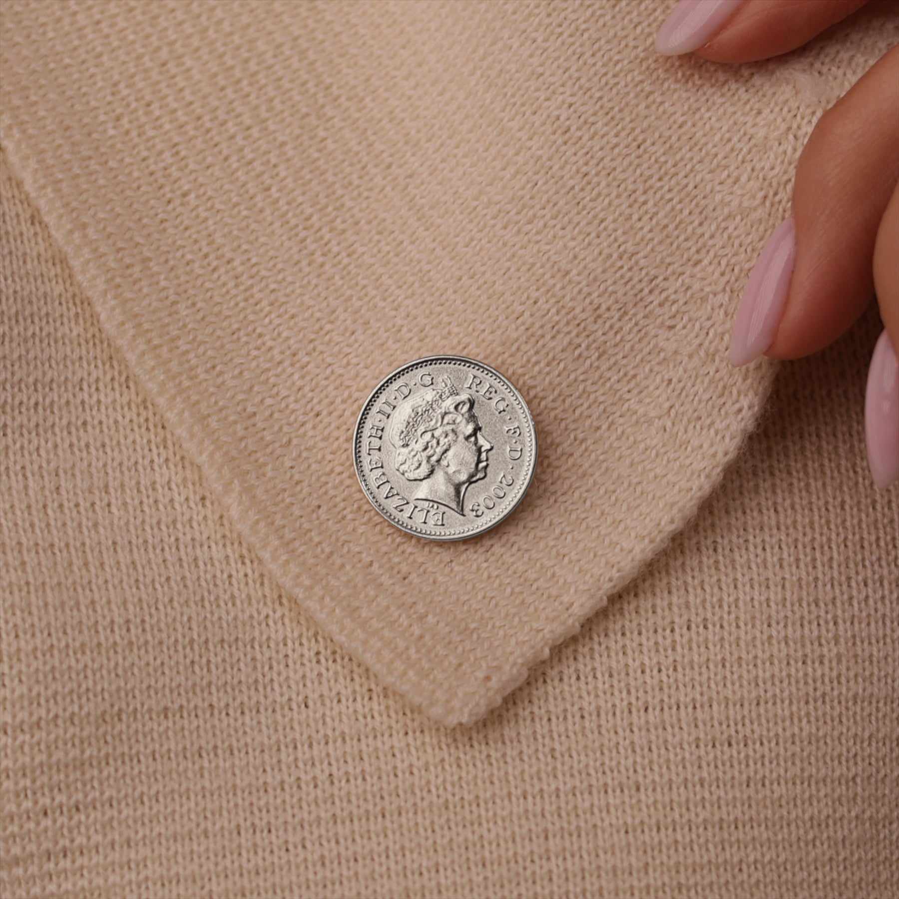 British Coin Pin Brooch Badge | Vintage Collectible Jewelry | Nickel Plated One 1 Penny | Queen Elizabeth II