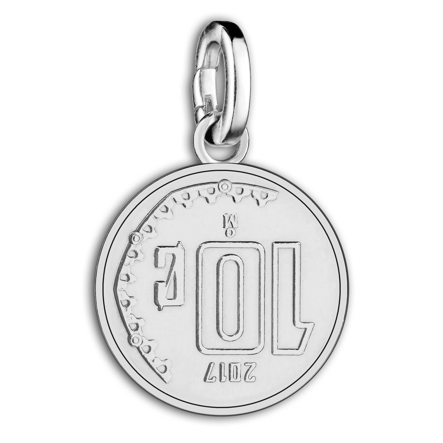 Mexican 10 Centavos Coin Charm | 925 Sterling Silver Rhodium Plated | 2009 - 2019