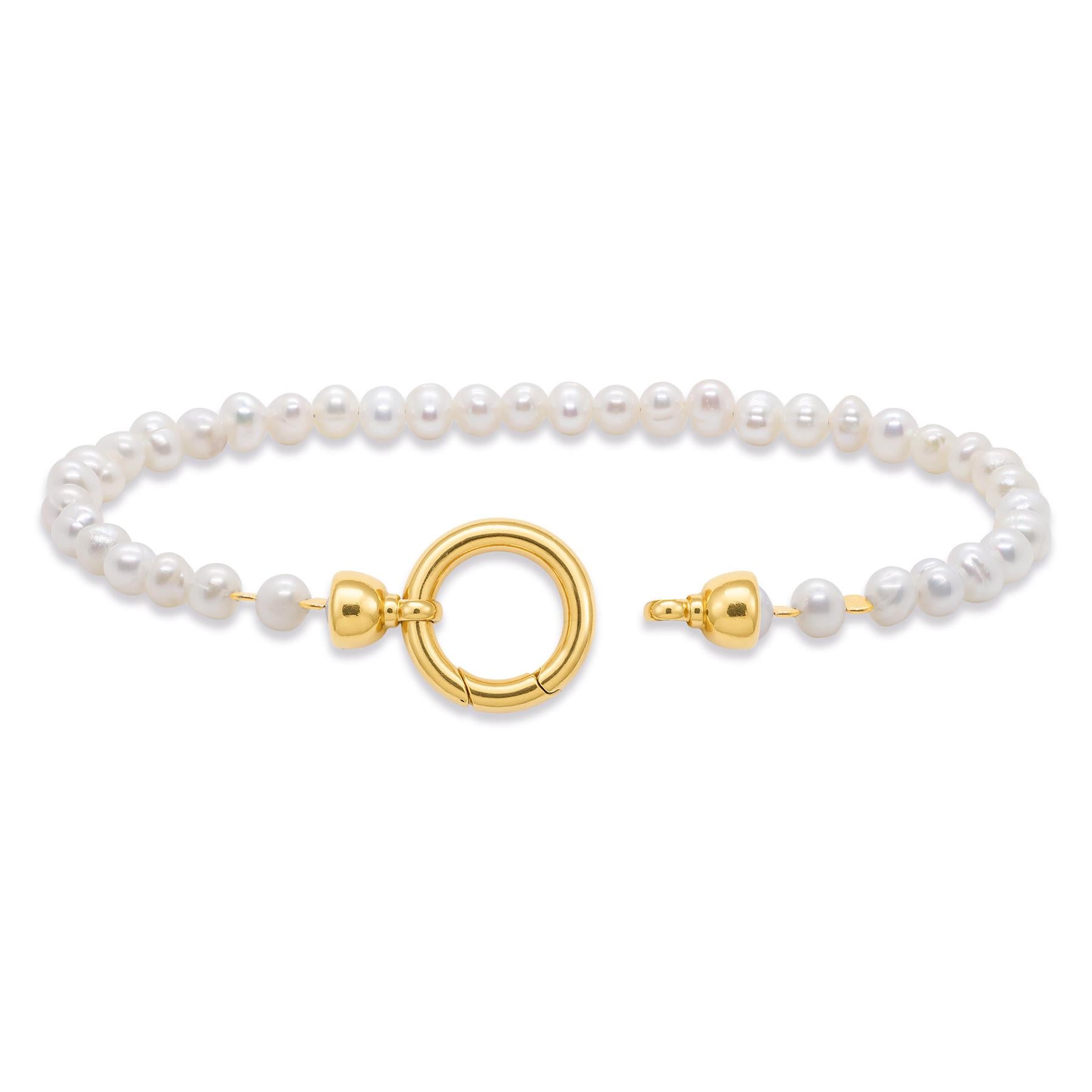 925 Sterling Silver White Baroque Pearl Bracelet | 18K Gold Plated