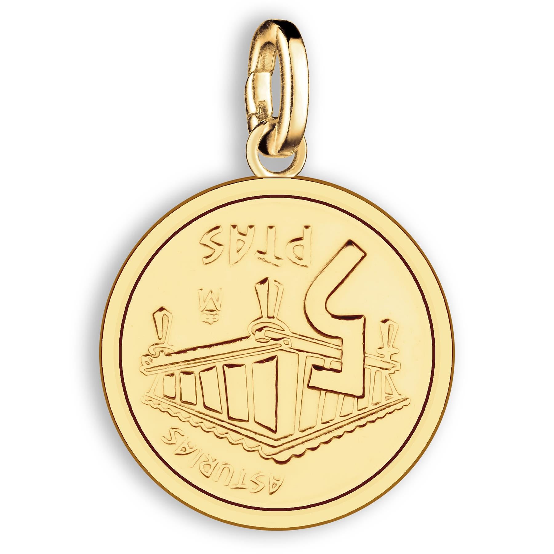 Spanish 5 Pesetas Coin Charm | 925 Sterling Silver 18K Gold Plated | 1995