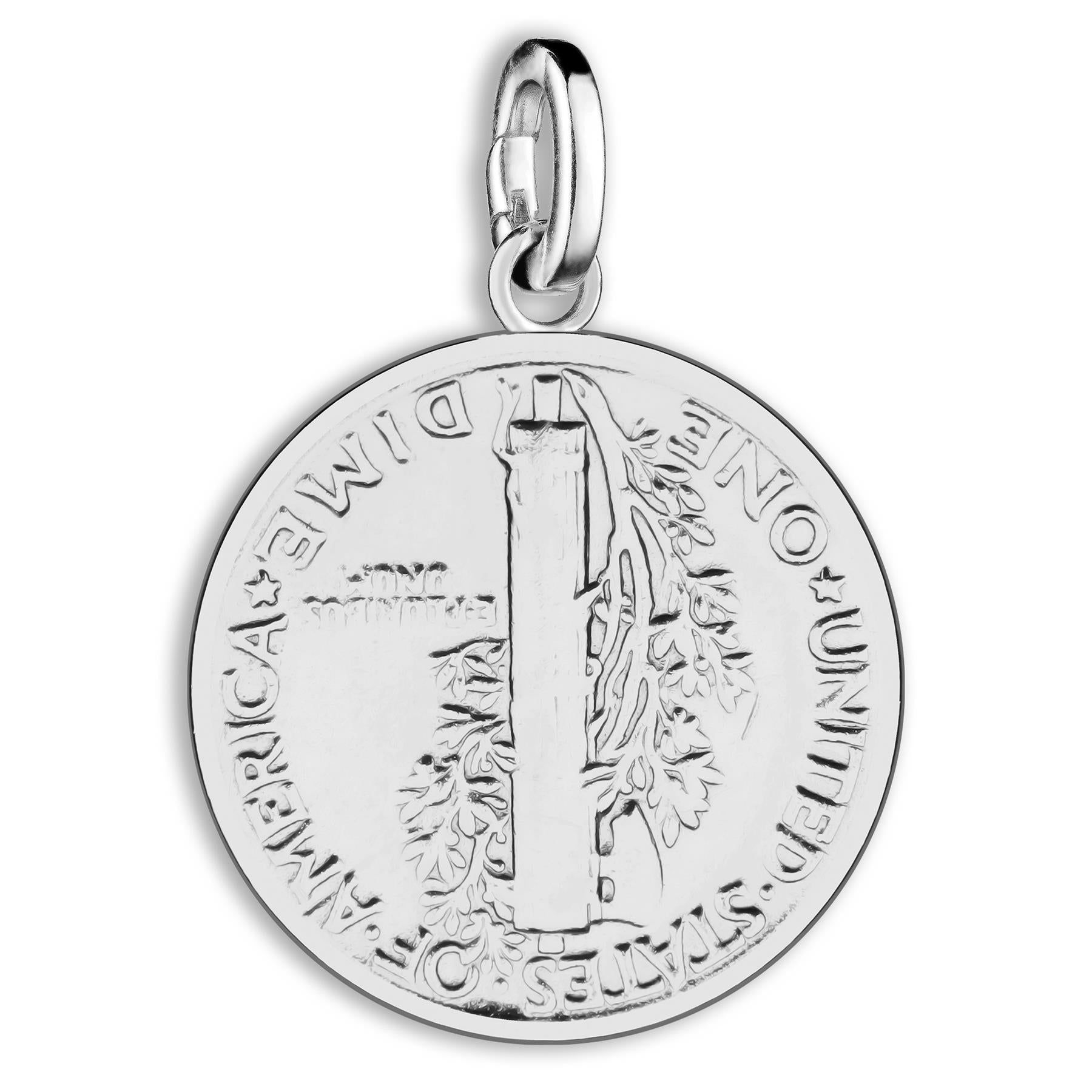 American 1 Mercury Dime Coin Charm | 925 Sterling Silver Rhodium Plated | 1916 - 1945