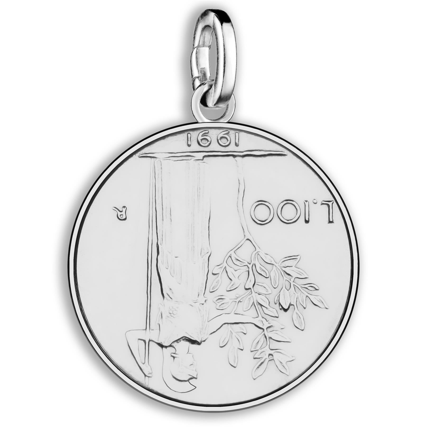 Italian 100 Lire Coin Charm | 925 Sterling Silver Rhodium Plated | 1990 - 1992
