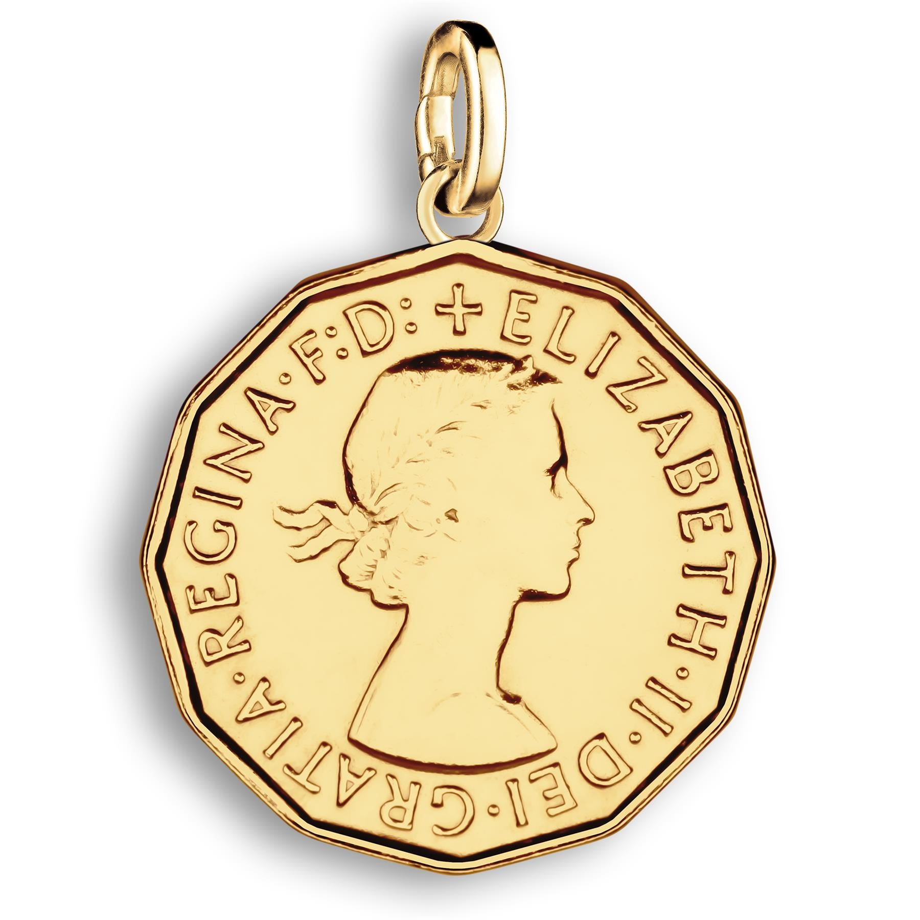 British 3 Pence Coin Charm | 925 Sterling Silver 18K Gold Plated | 1954 - 1970