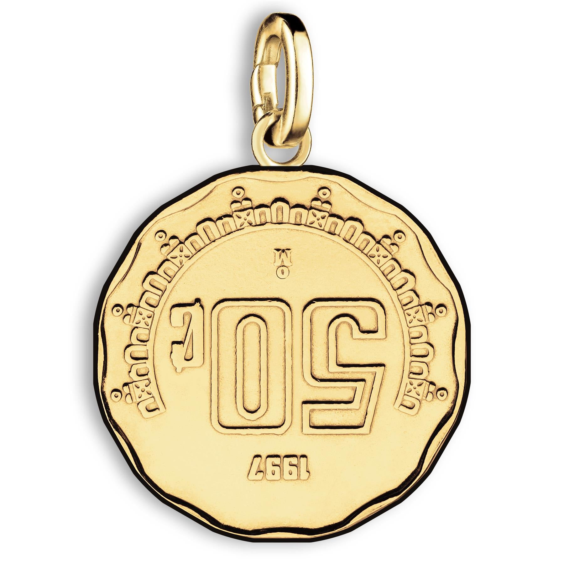Mexican 50 Centavos Coin Charm | 925 Sterling Silver 18K Gold Plated | 1992 - 2009