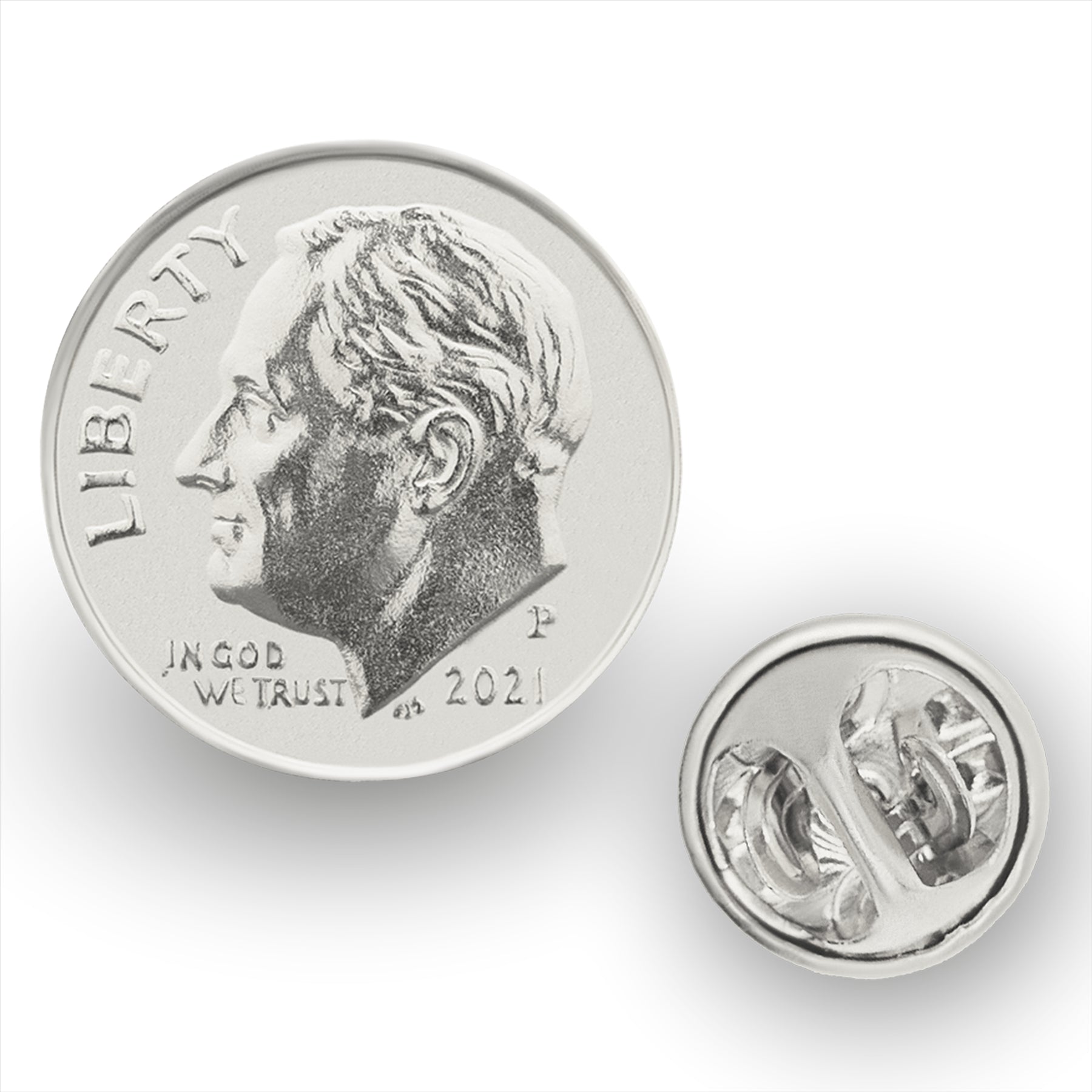 USA Coin Pin Brooch Badge | Vintage Collectible Jewelry | One Dime Nickel Plated | Roosevelt Dime | Proud Veteran