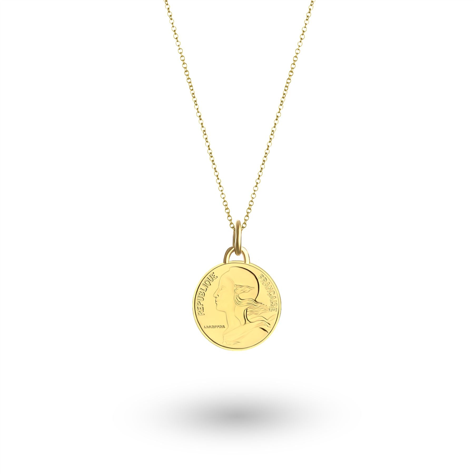 24K Gold Plated Genuine French 5 Centimes Coin Necklace | Medallion | 1966 - 2001