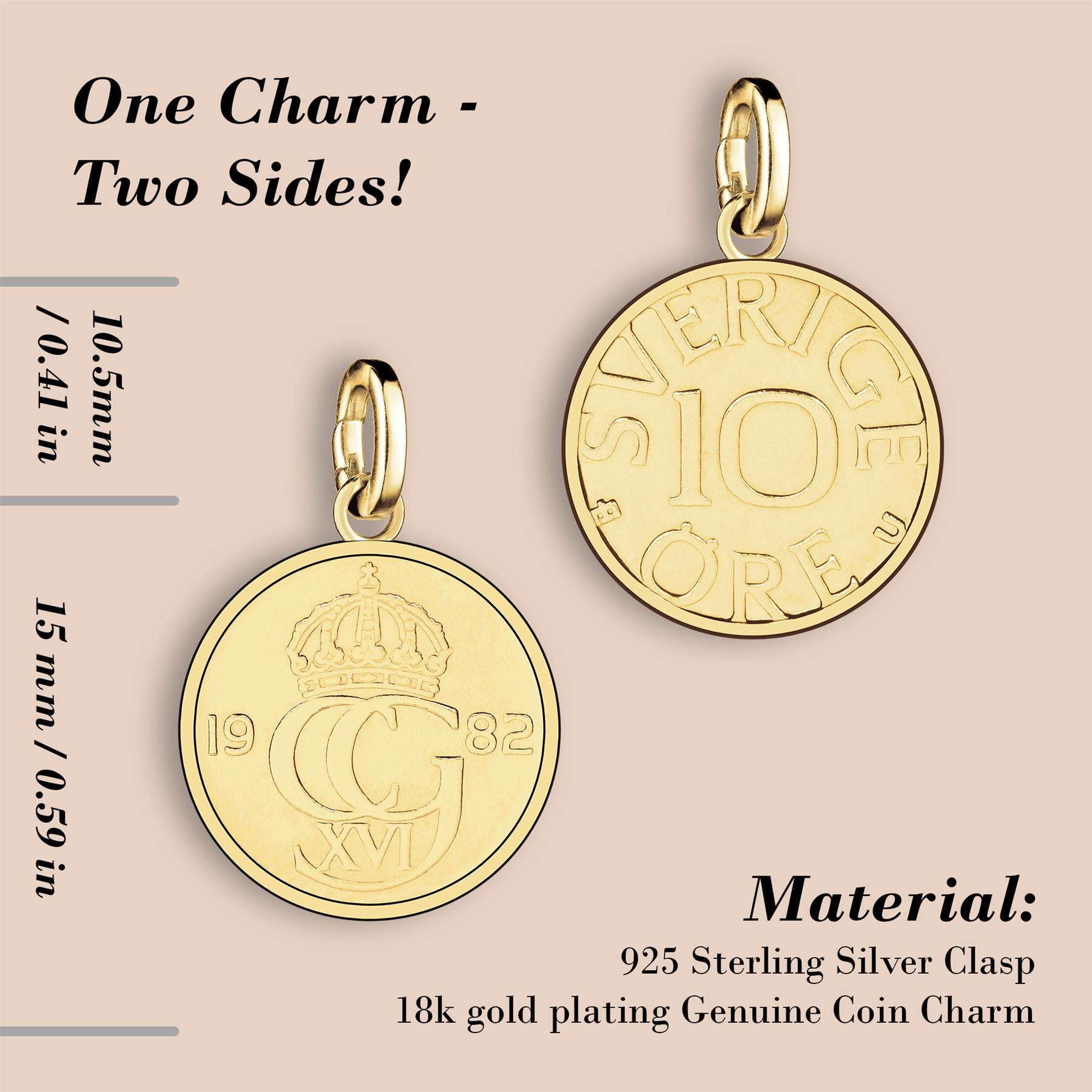 Swedish 10 Öre Coin Charm | 18K Gold Plated | 1976 - 1991