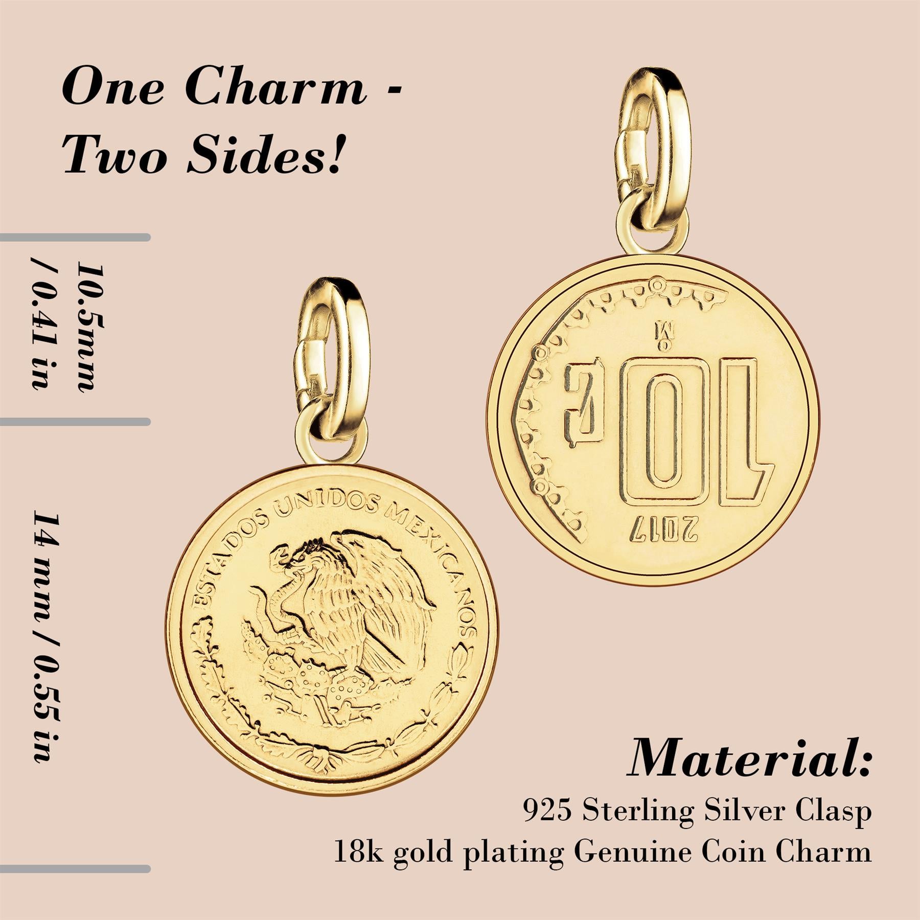 Mexican 10 Centavos Coin Charm | 18K Gold Plated | 2009 - 2019