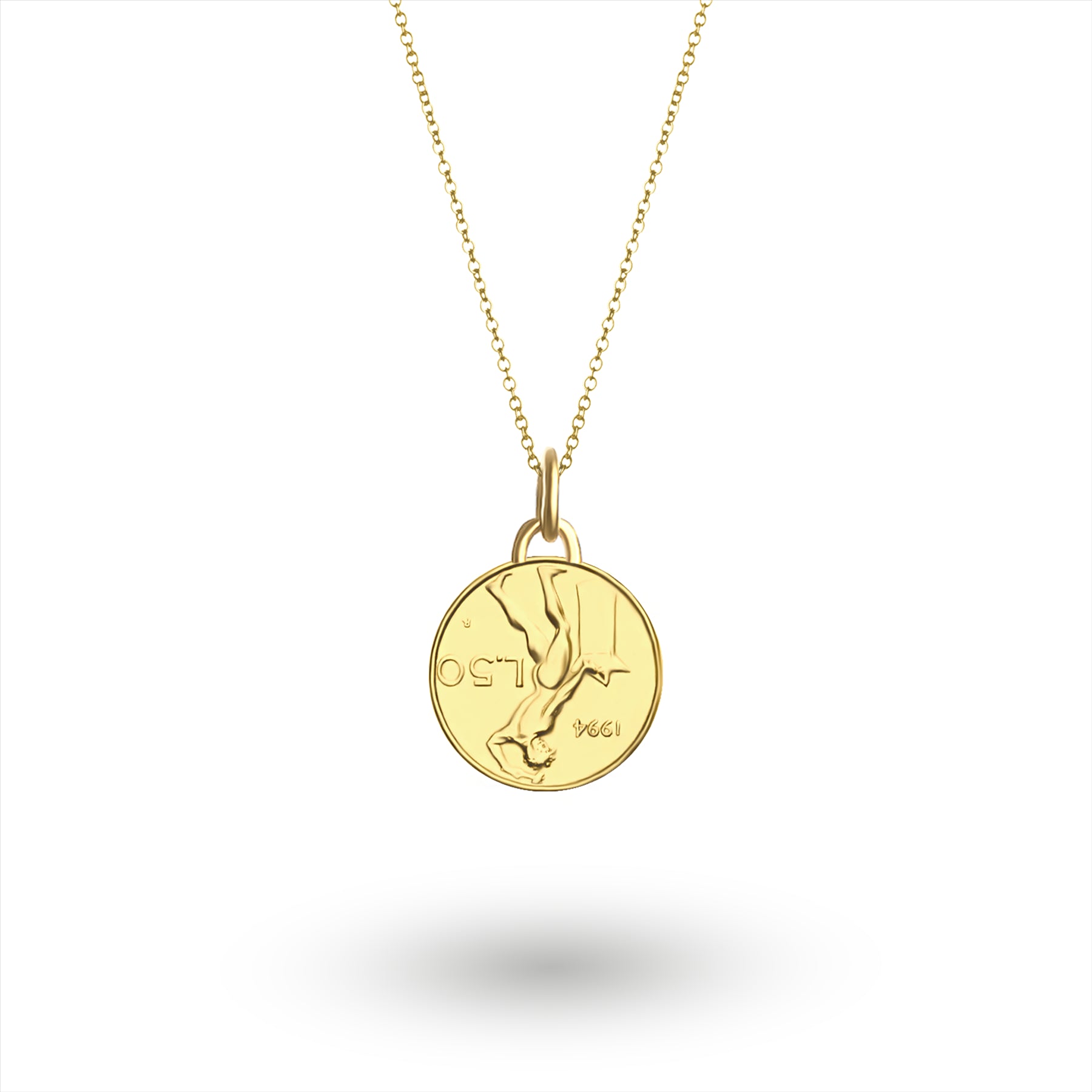 Collar con moneda italiana | Medallón colgante | 50 liras bañadas en oro de 18 quilates | 1990-1995