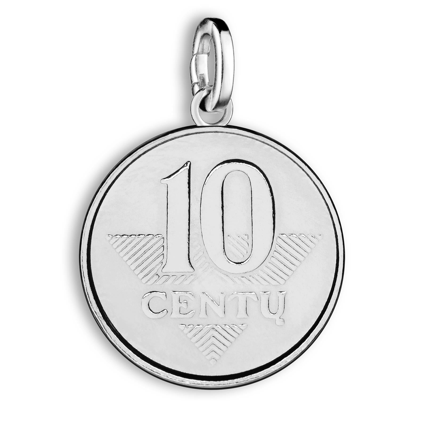 Lithuanian 10 centų Coin Charm | Rhodium Plated | 1998 - 2014