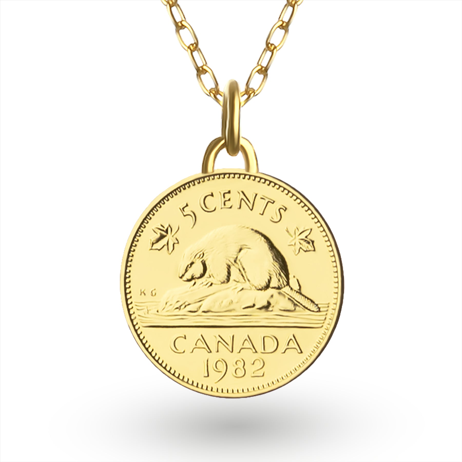 24K Gold Plated Genuine Canadian 5 Cents Coin Necklace | Medallion | Queen Elizabeth II | 1965 - 1989