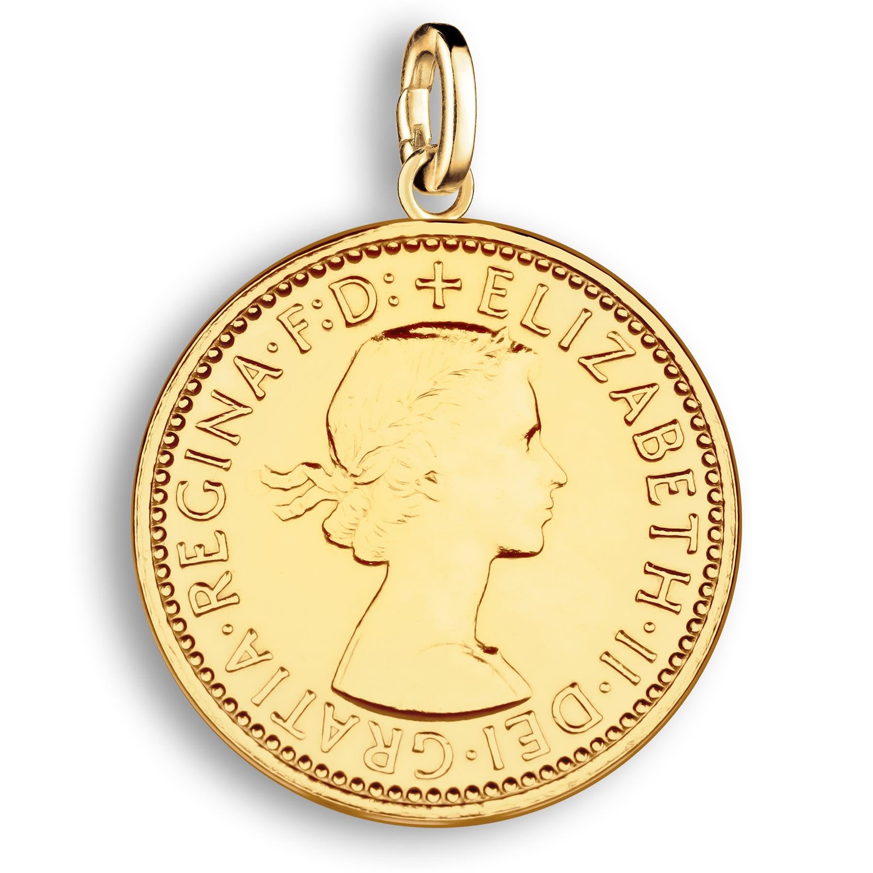 British 1 Farthing Coin Charm | 925 Sterling Silver 18K Gold Plated | 1953 - 1956
