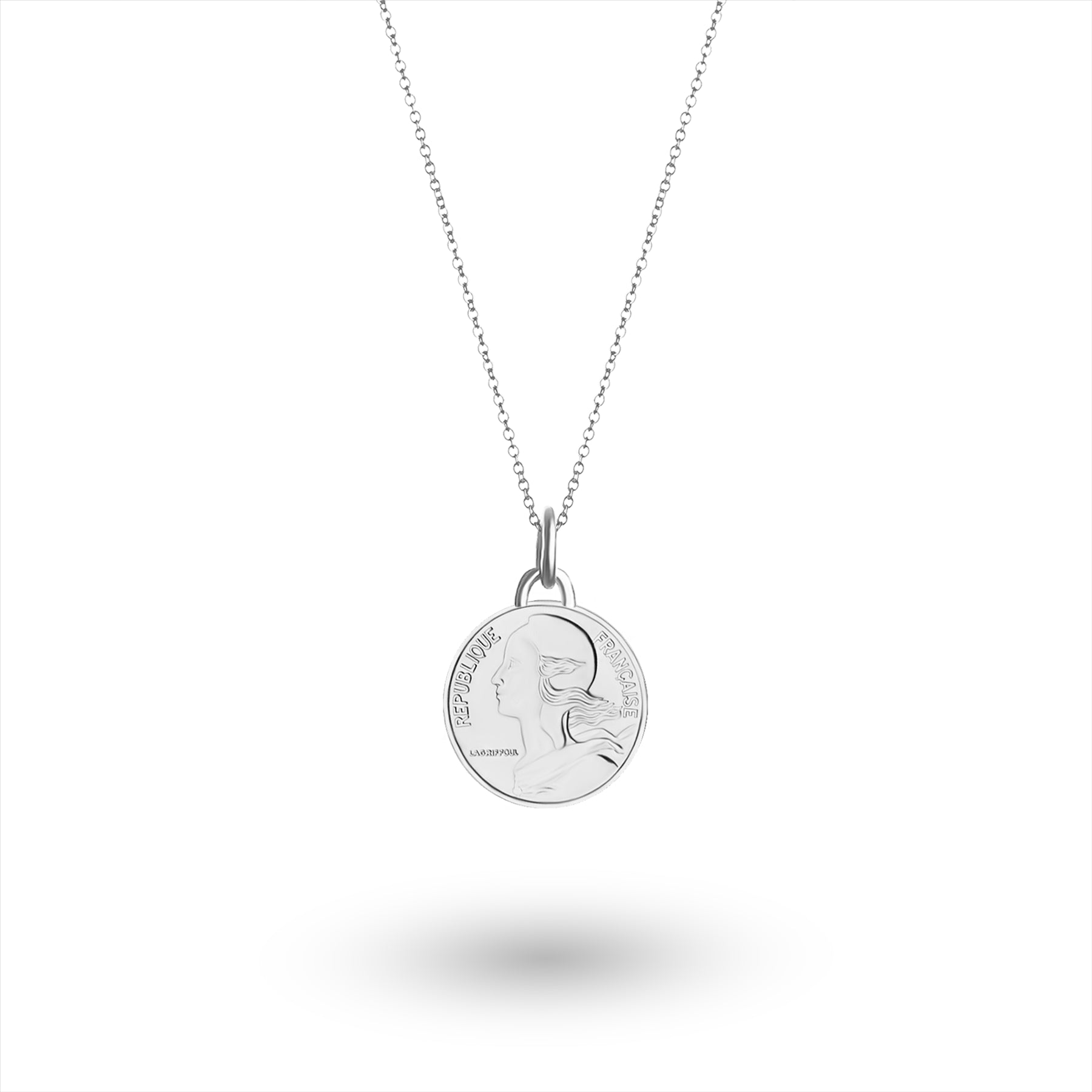 Collar con moneda francesa | Medallón colgante | 5 céntimos rodiados | 1966-2001