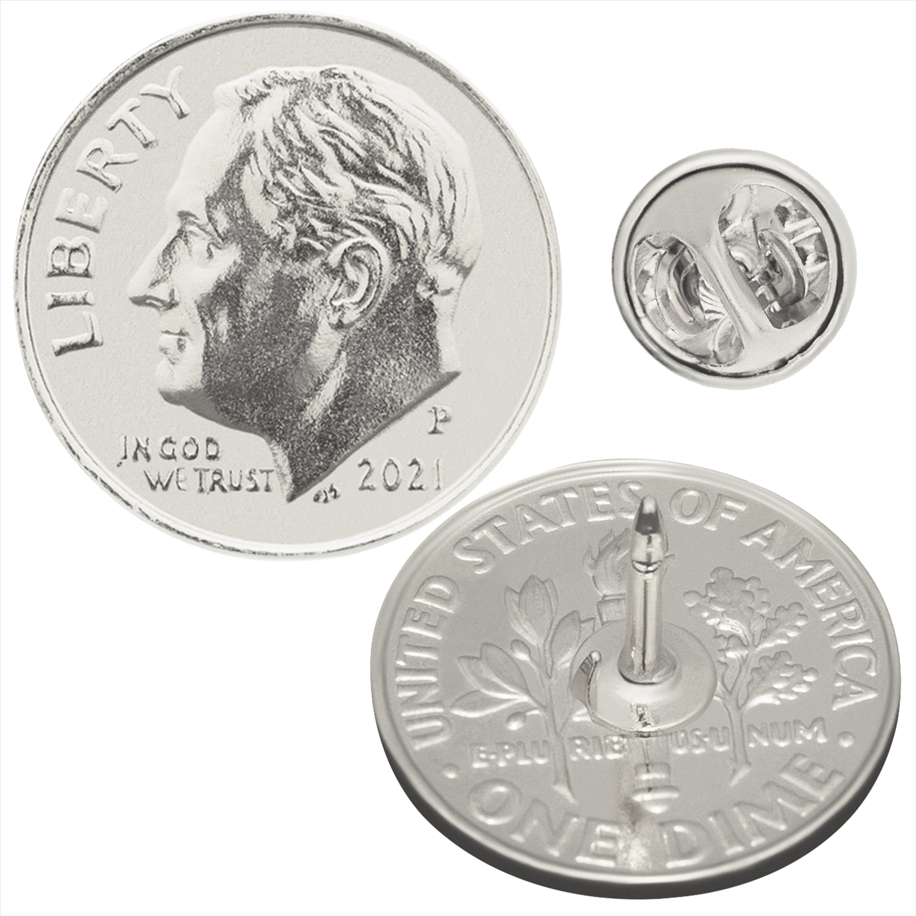 USA Coin Pin Brooch Badge | Vintage Collectible Jewelry | One Dime Nickel Plated | Roosevelt Dime | Proud Veteran