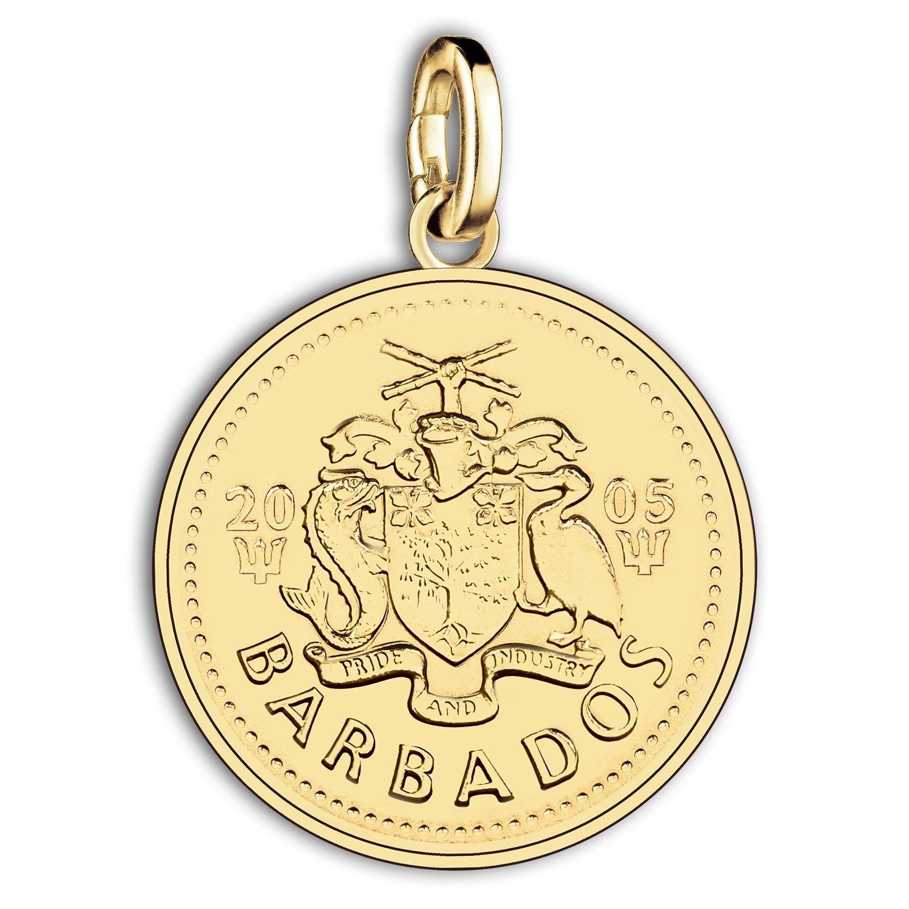 Barbadian 5 Cents Coin Charm | 925 Sterling Silver 18K Gold Plated | 1973 - 2007
