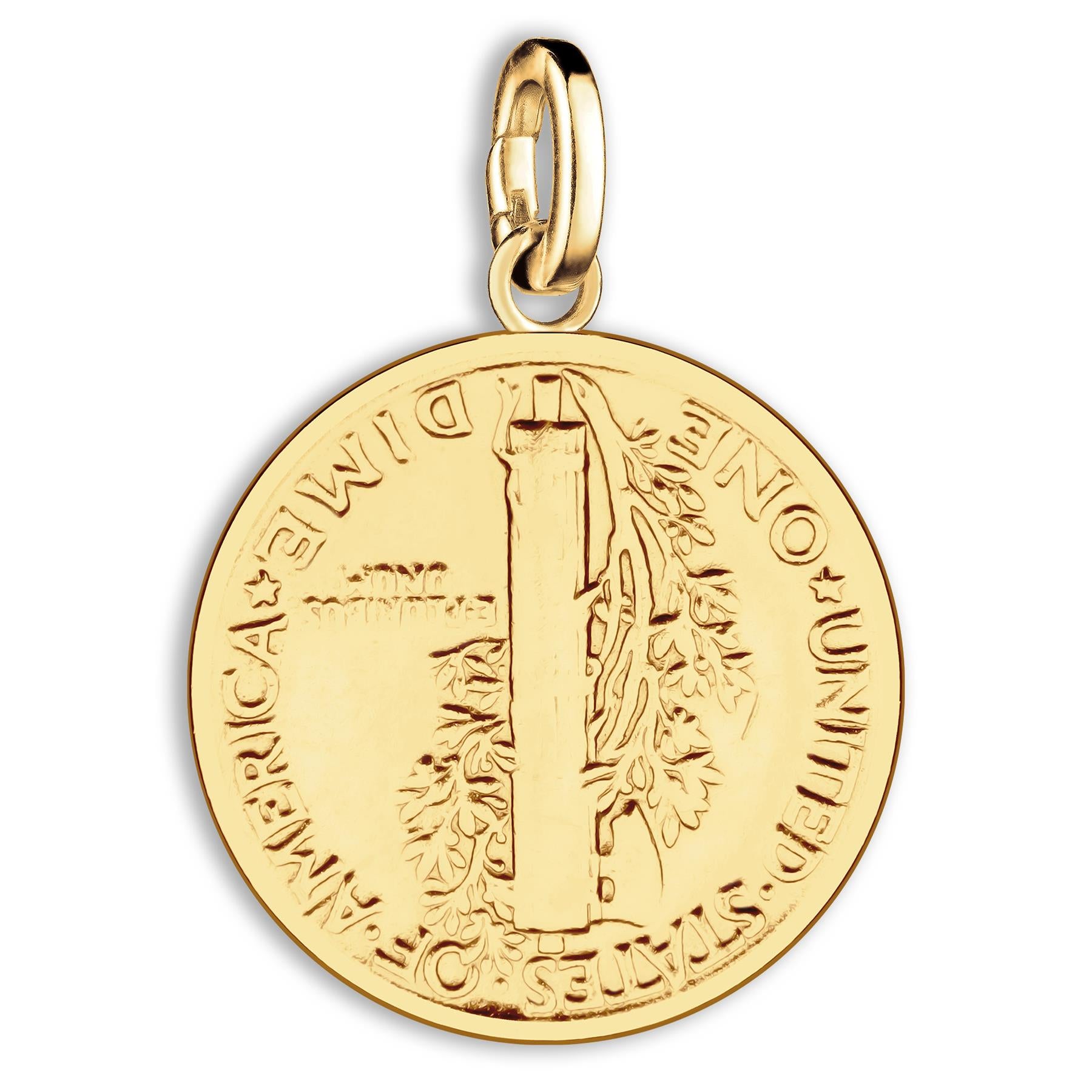 American 1 Mercury Dime Coin Charm | 925 Sterling Silver 18K Gold Plated | 1916 - 1945