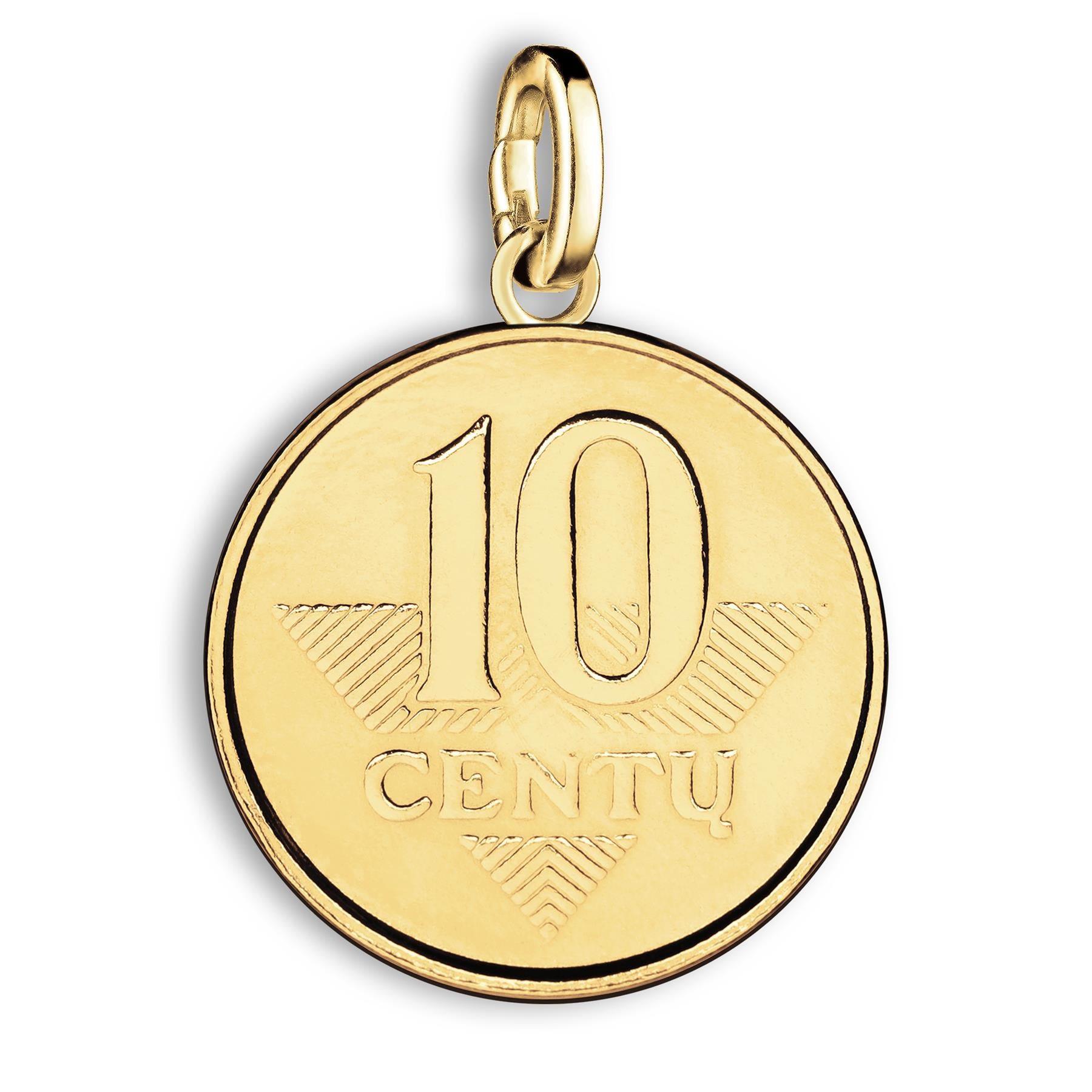 Lithuanian 10 centų Coin Charm | 925 Sterling Silver 18K Gold Plated | 1998 - 2014