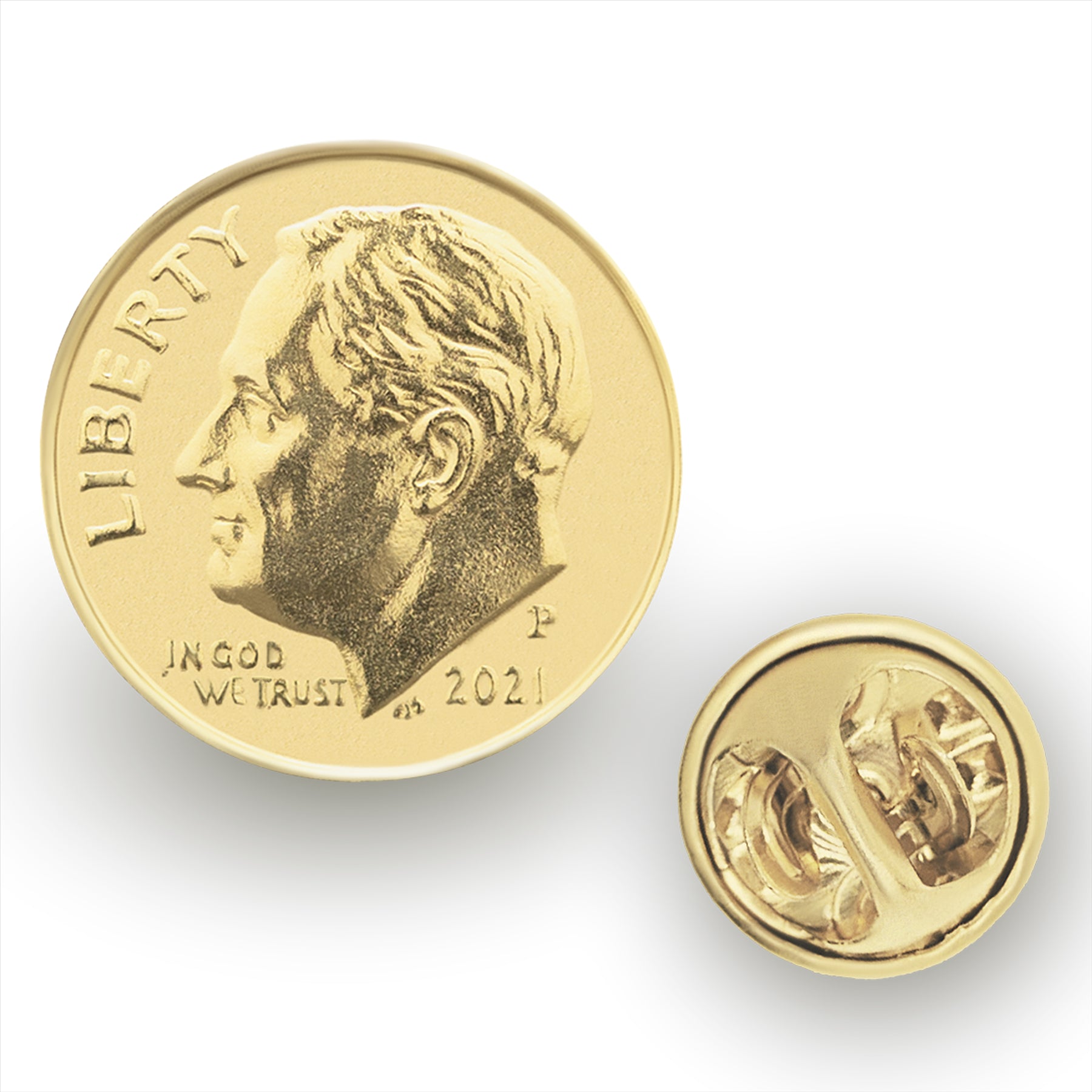 USA Coin Pin Brooch Badge | Vintage Collectible Jewelry | One Dime 18K Gold Plated | Roosevelt Dime | Proud Veteran
