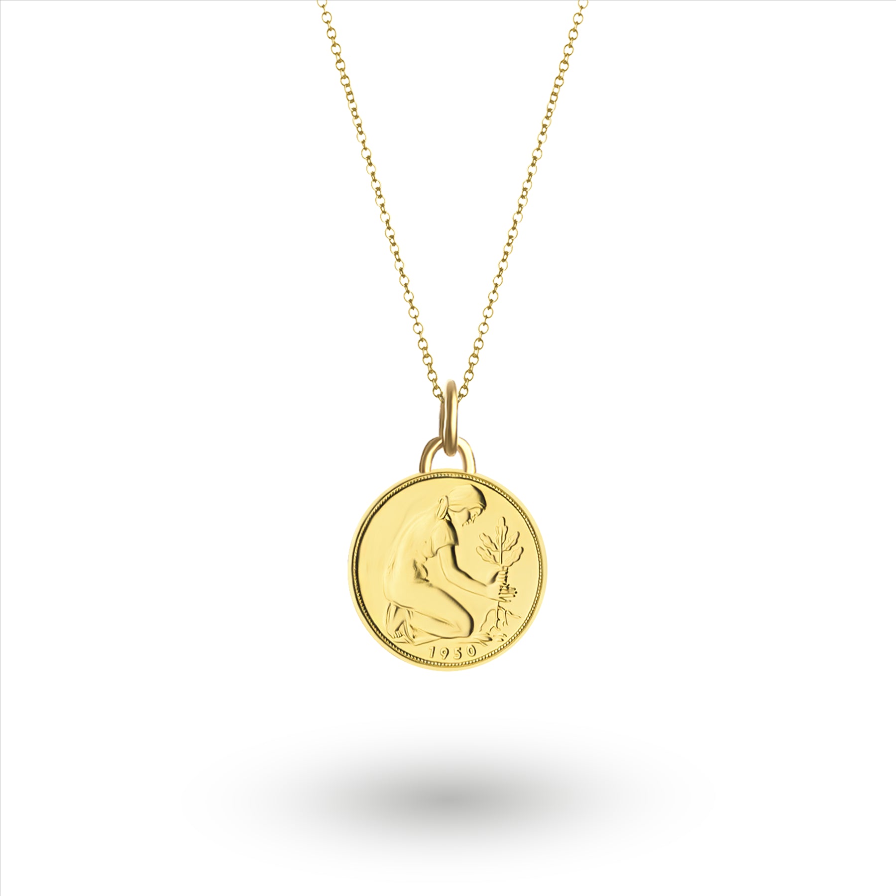 German Coin Necklace | Medallion Pendant Jewelry | 18K Gold Plated 50 Pfennigs | 1950 - 2001