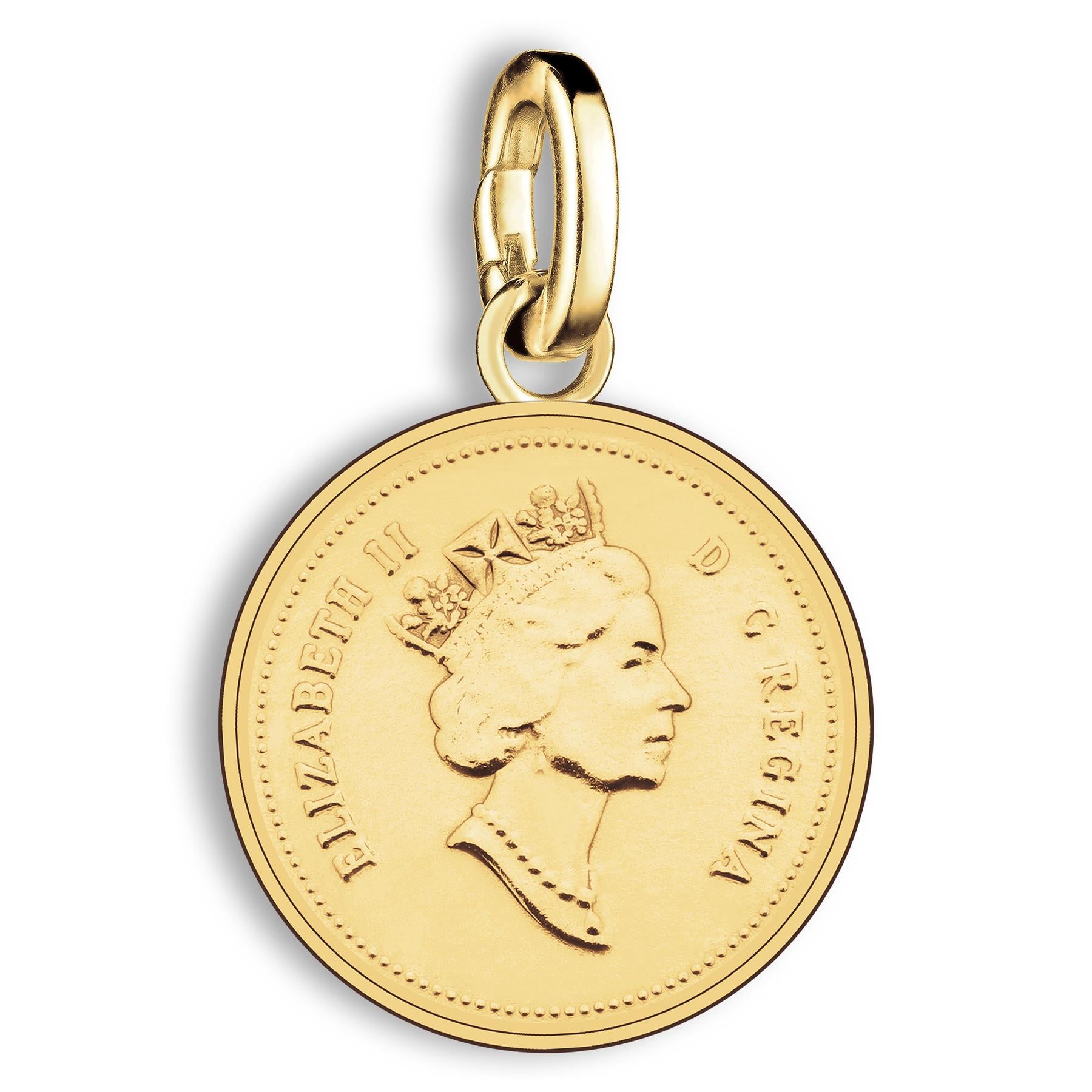 Canadian 10 Cents Coin Charm | 925 Sterling Silver 18K Gold Plated | 1990 - 2003