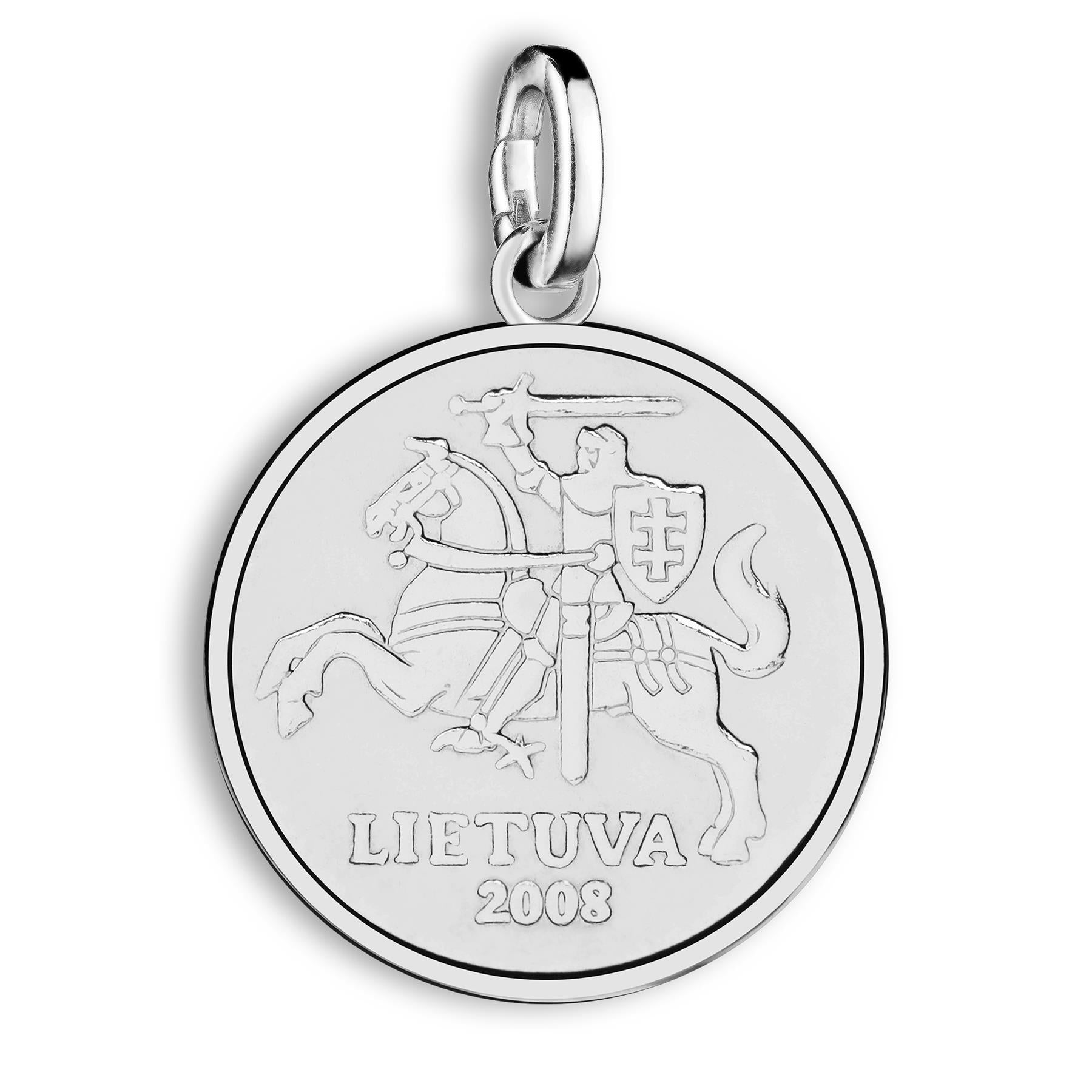 Lithuanian 10 centų Coin Charm | Rhodium Plated | 1998 - 2014