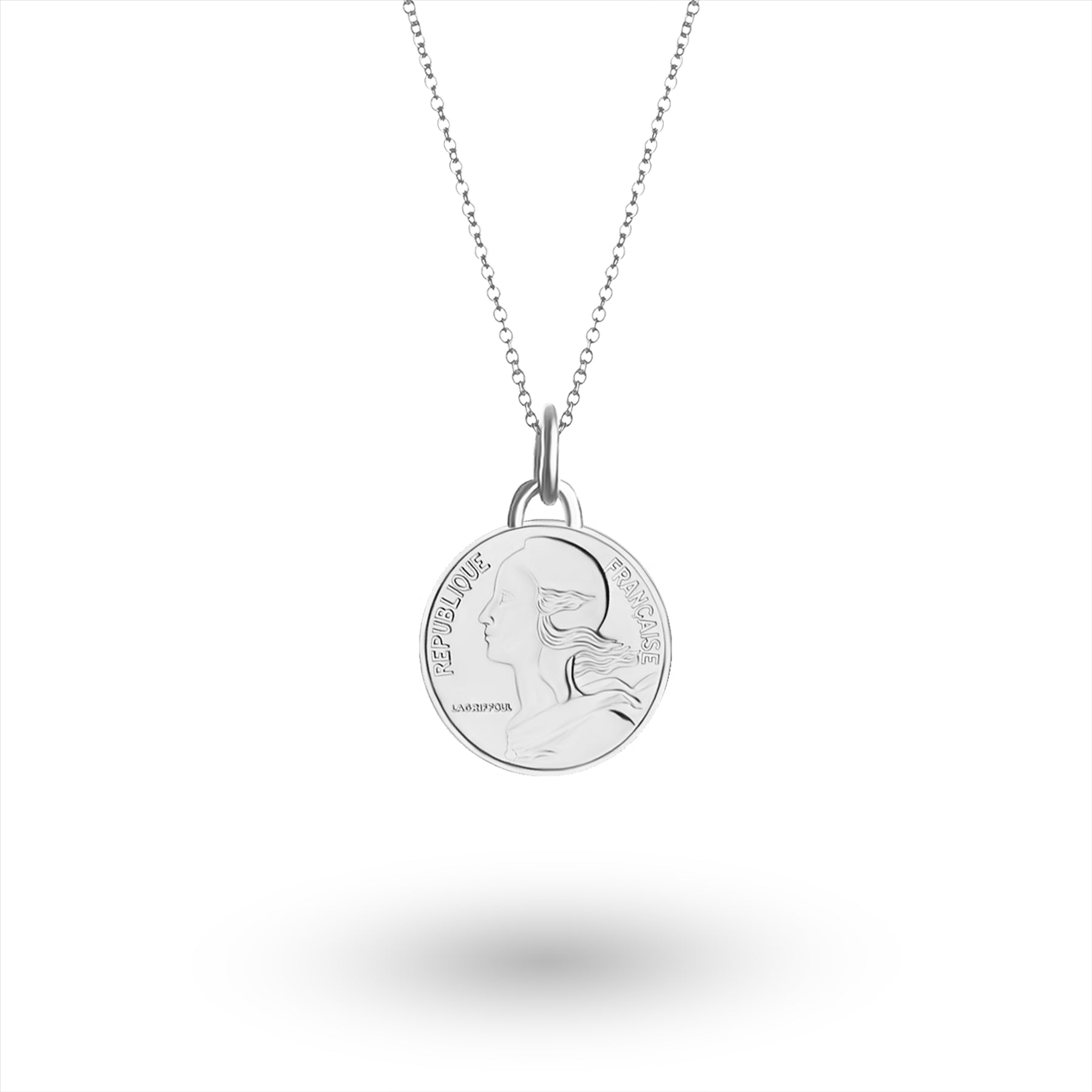 Collar con moneda francesa | Medallón colgante | 10 céntimos rodiados | 1966-2001