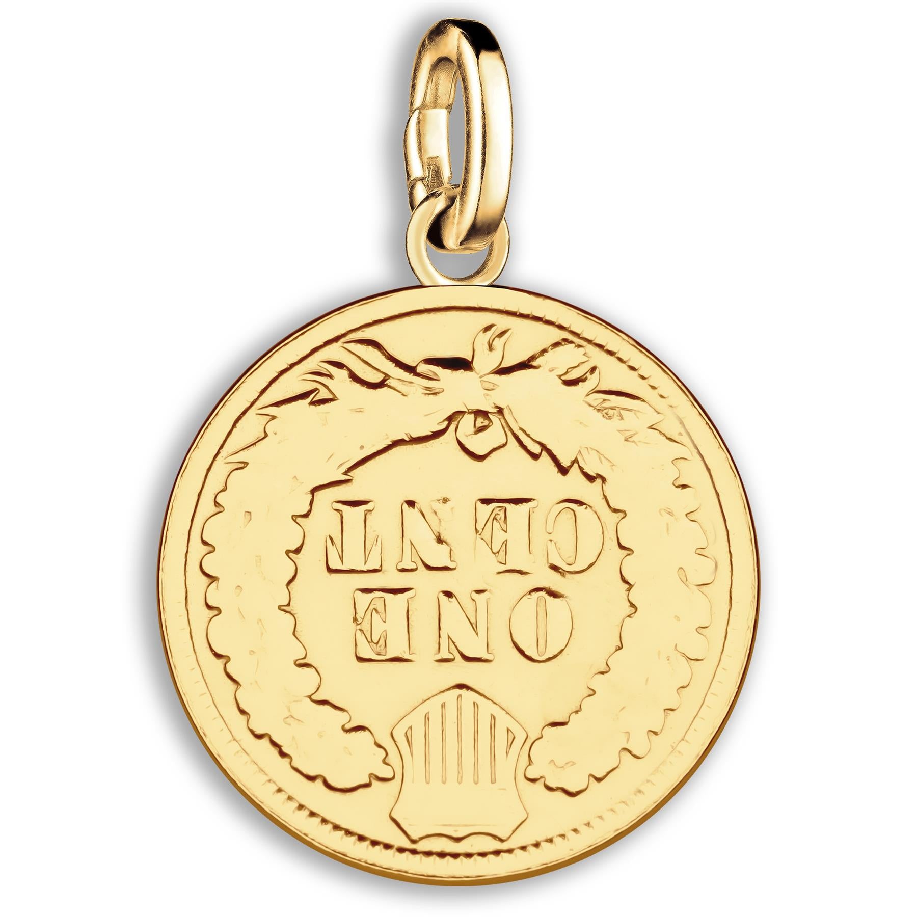 American 1 Indian Head Cent Coin Charm | 925 Sterling Silver 18K Gold Plated | 1864 - 1909
