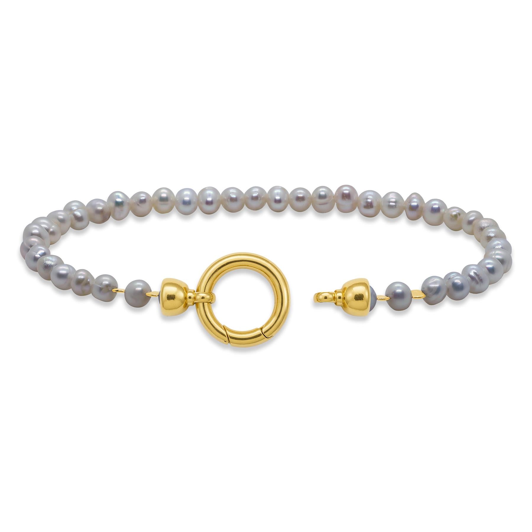 925 Sterling Silver Gray Baroque Pearl Bracelet | 18K Gold Plated