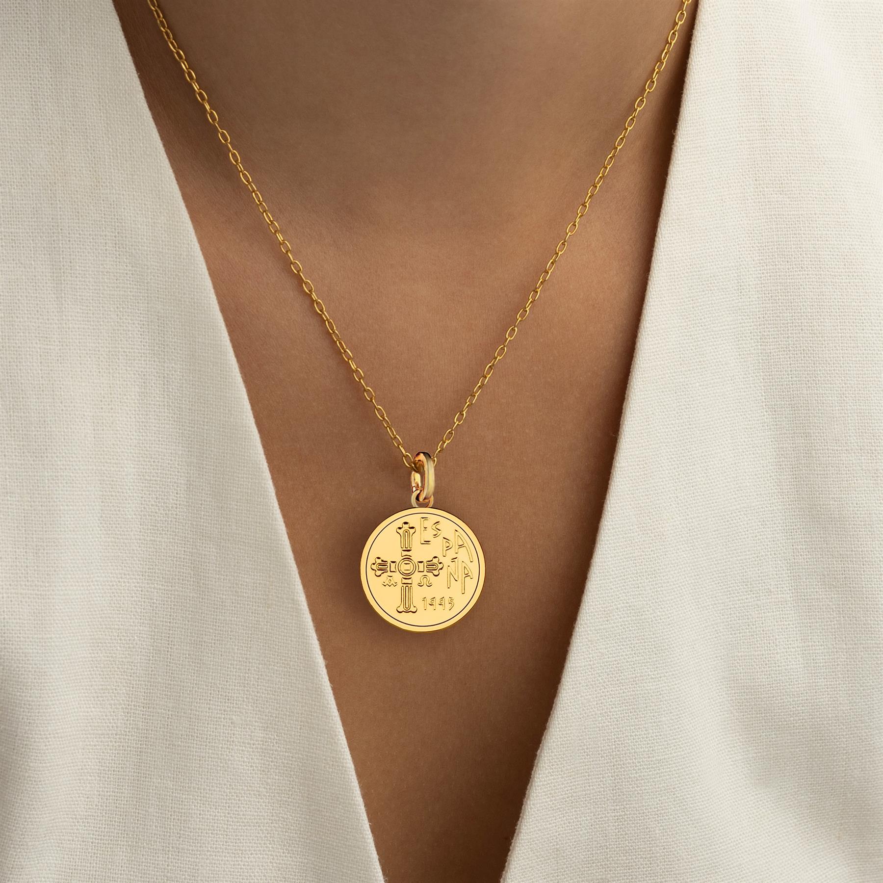 Spanish 5 Pesetas Coin Charm | 925 Sterling Silver 18K Gold Plated | 1995