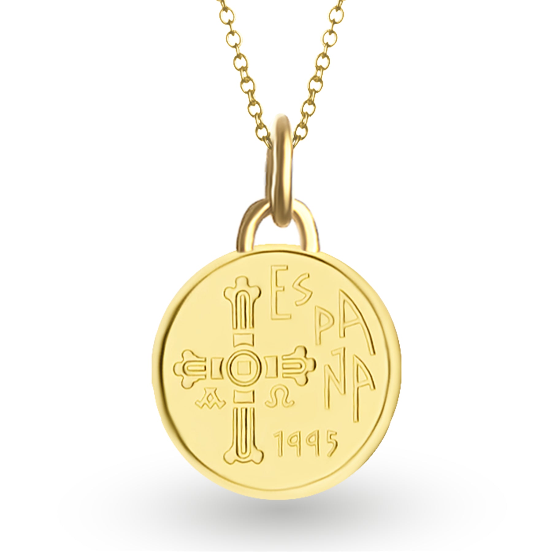 Collar con moneda de 5 pesetas españolas auténticas bañada en oro de 24 quilates | Medallón | Asturias | 1995