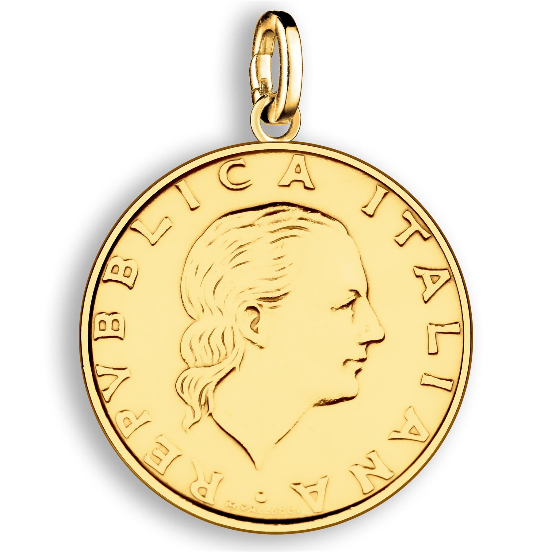 Italian 200 Lire Coin Charm | 925 Sterling Silver 18K Gold Plated | 1993