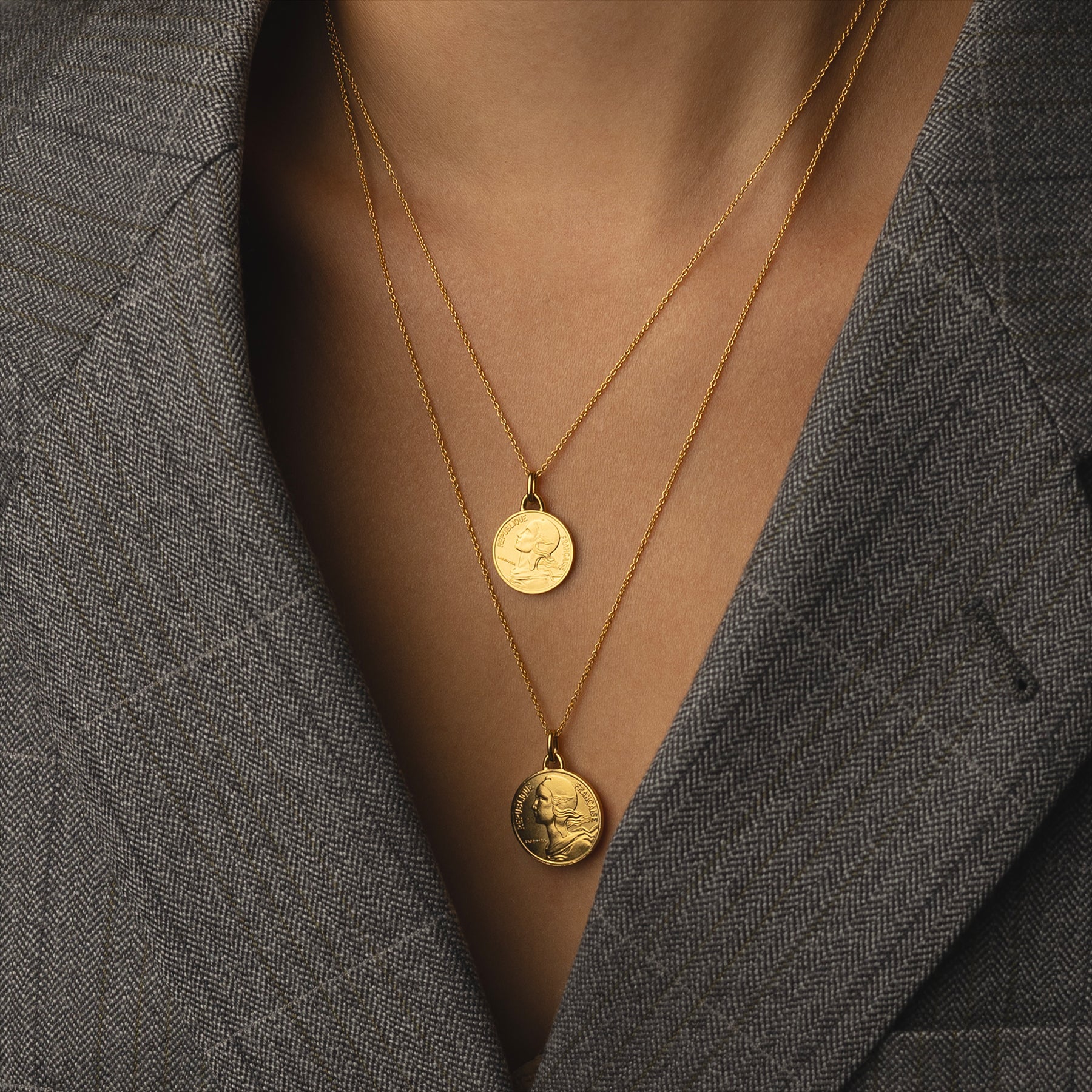 French Coin Necklace | Medallion Pendant Jewelry | 18K Gold Plated 5 Centimes | 1966 - 2001