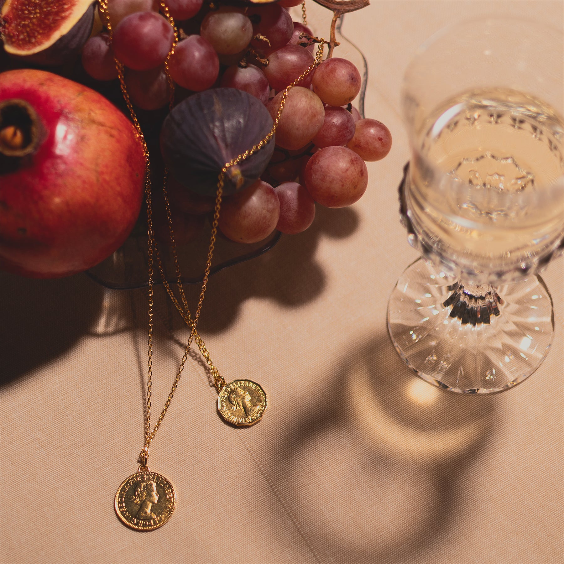 British Coin Necklace | Medallion Pendant Jewelry | 18K Gold Plated 1/2 Penny | Queen Elizabeth II | 1954 - 1970
