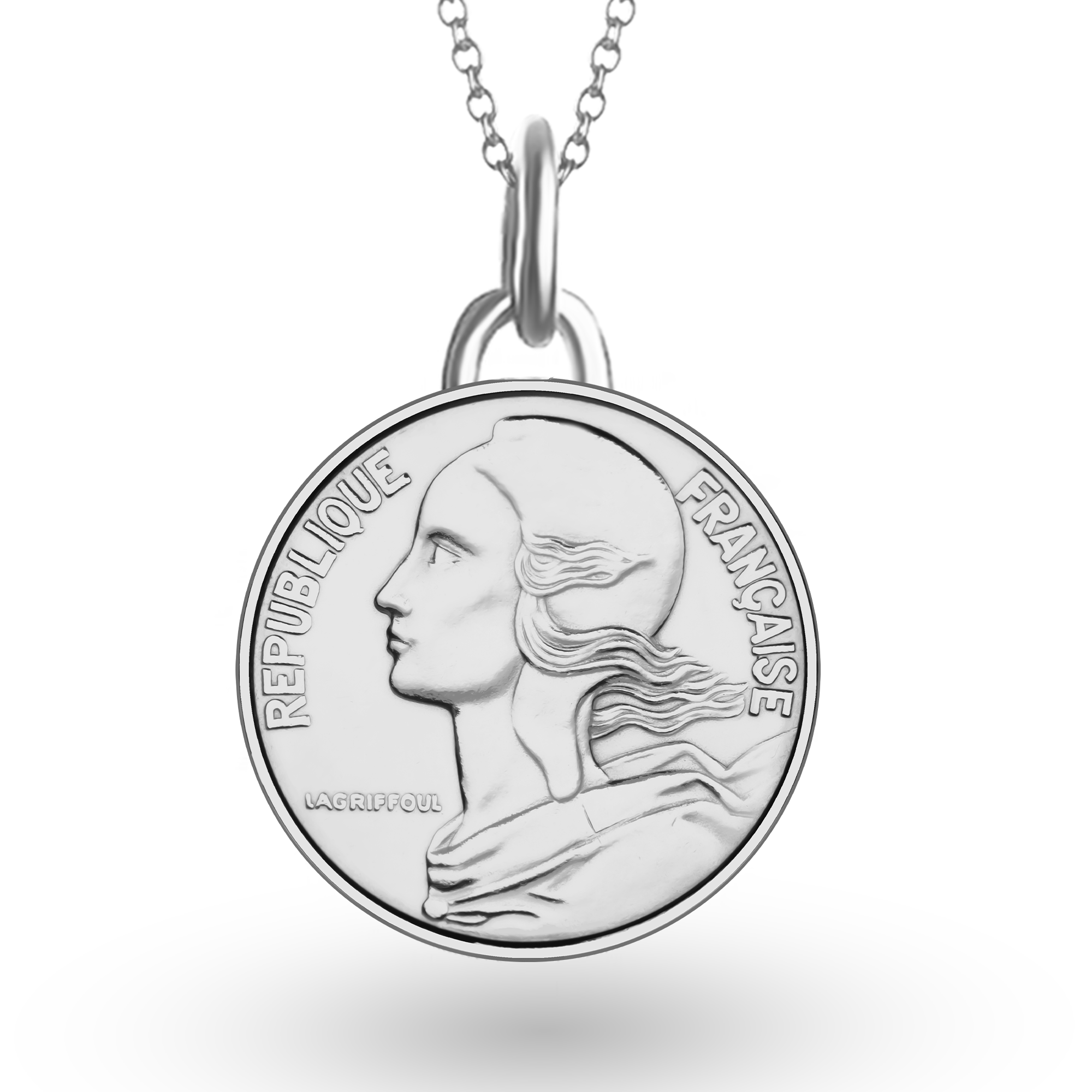 French Coin Necklace | Medallion Pendant Jewelry | Rhodium Plated 5 Centimes | 1966 - 2001
