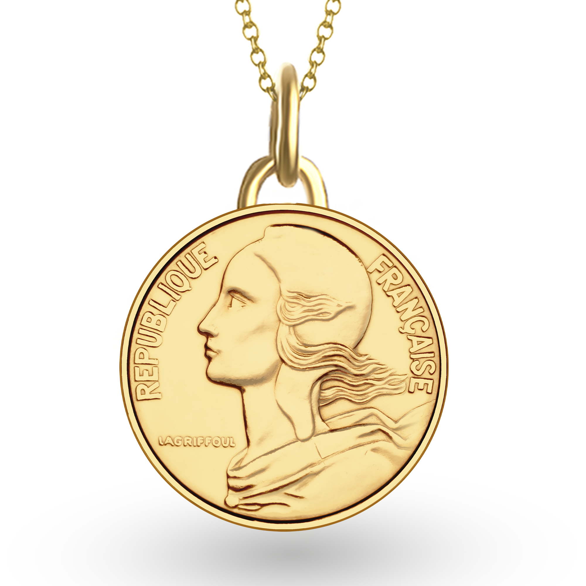 French Coin Necklace | Medallion Pendant Jewelry | 18K Gold Plated 10 Centimes | 1966 - 2001