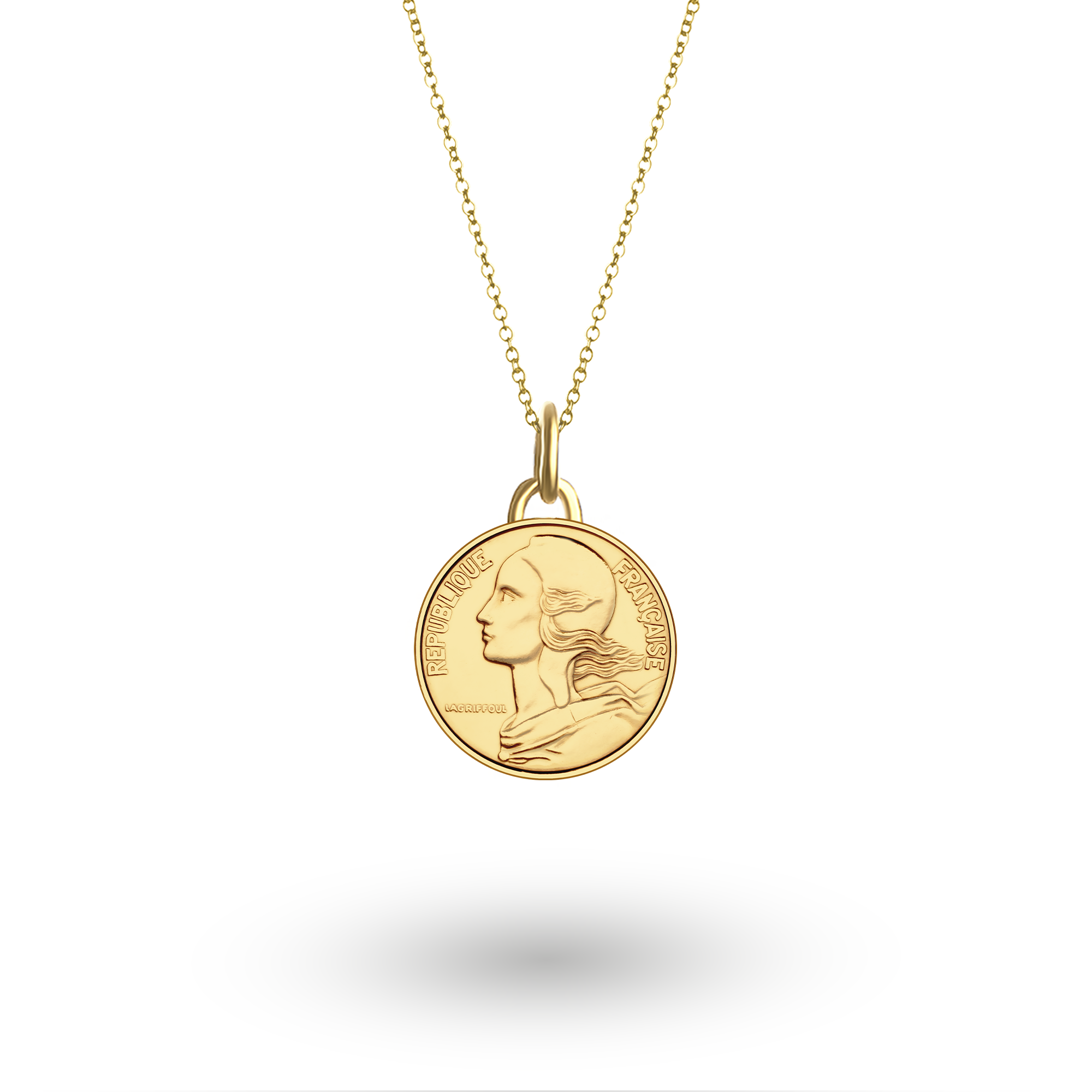 French Coin Necklace | Medallion Pendant Jewelry | 18K Gold Plated 5 Centimes | 1966 - 2001