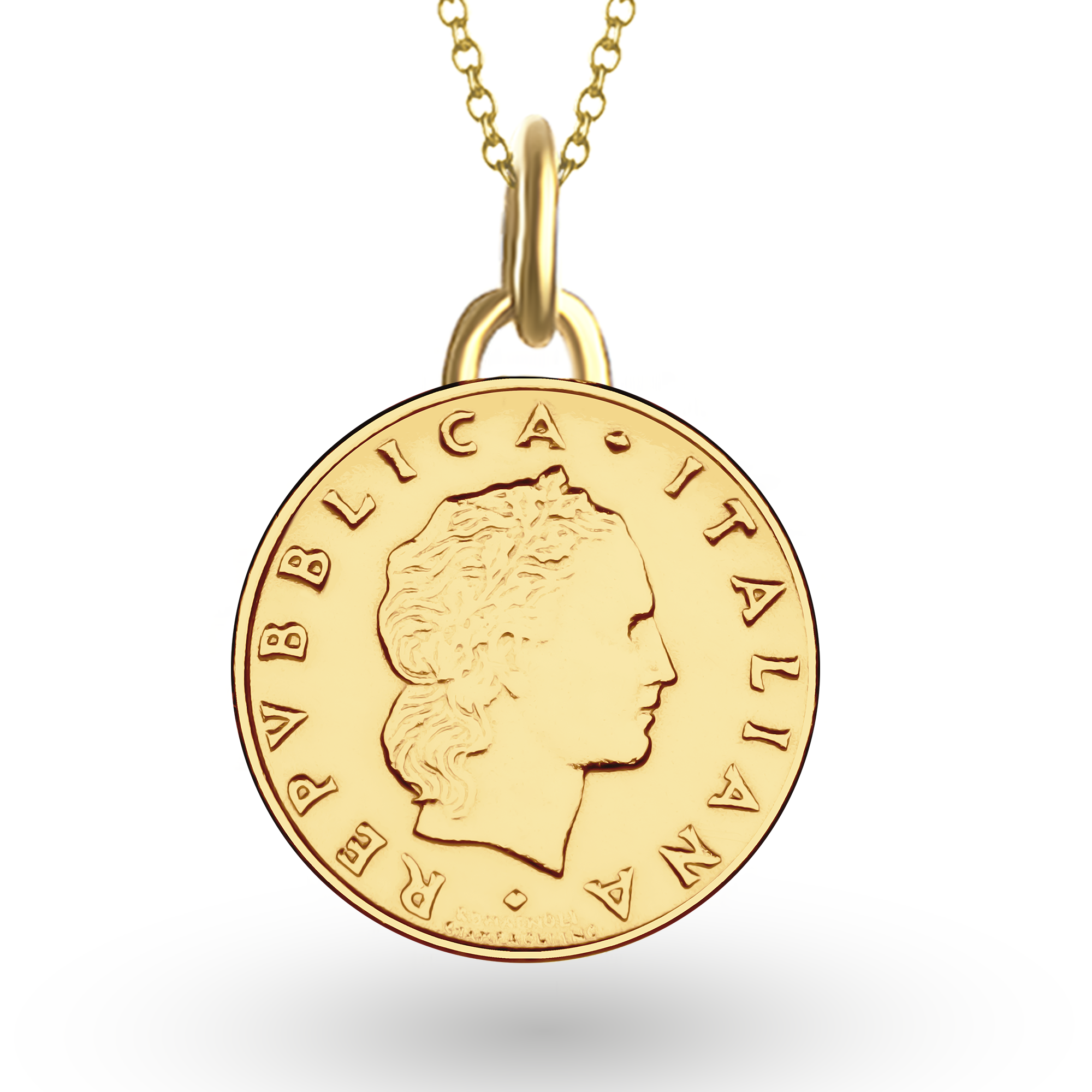 Italian Coin Necklace | Medallion Pendant Jewelry | 18K Gold Plated 50 Lira | 1990 - 1995
