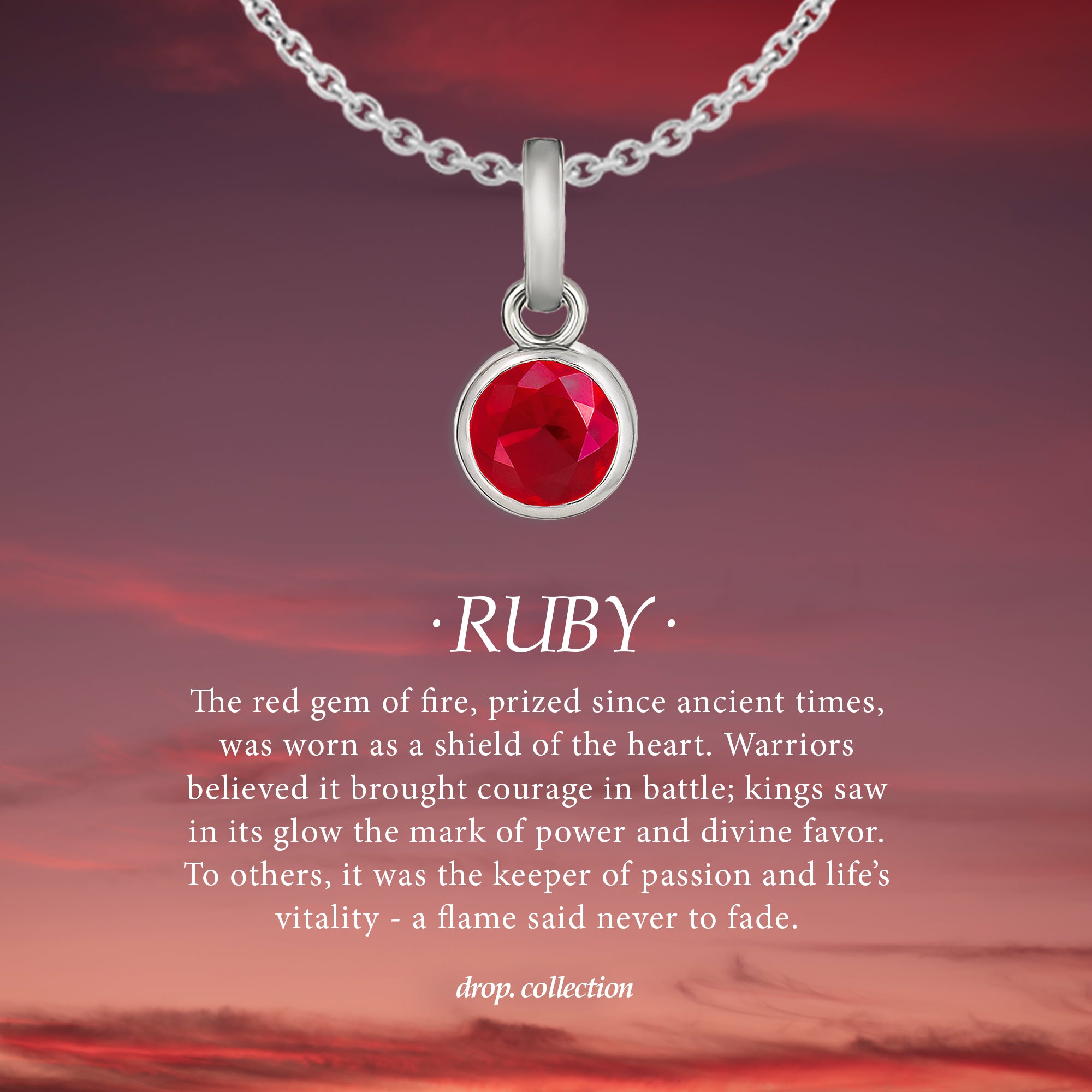 925 Sterling Silver Lab Grown Ruby Drop Charm