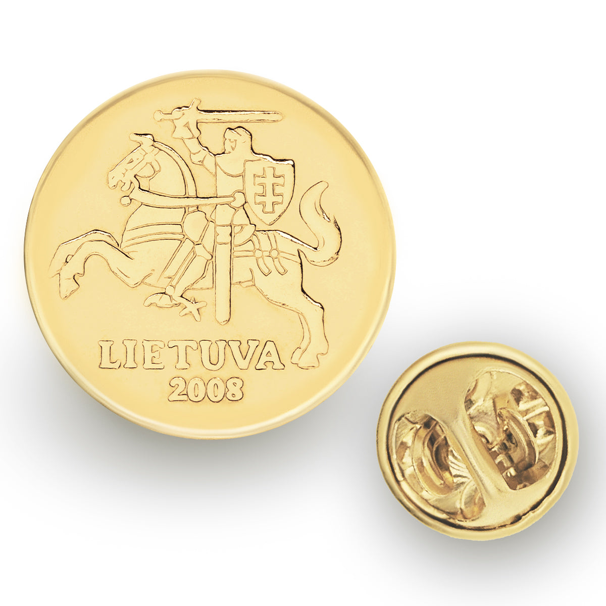 Lithuanian Coin Pin Brooch Badge | Vintage Collectible Jewelry | 20 Centu Gold Plated | Vytis | Knight