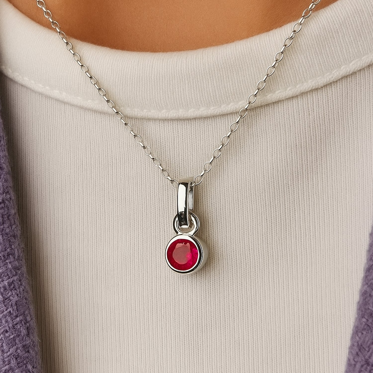 925 Sterling Silver Lab Grown Ruby Drop Charm