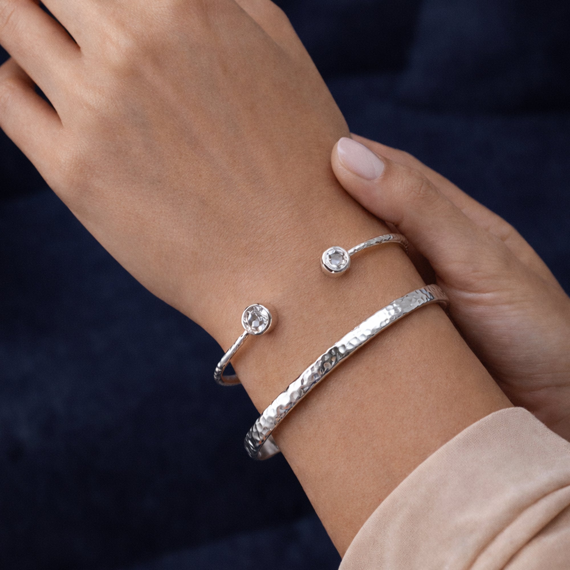 Handmade Sterling Silver Lumen Hammered Bangle